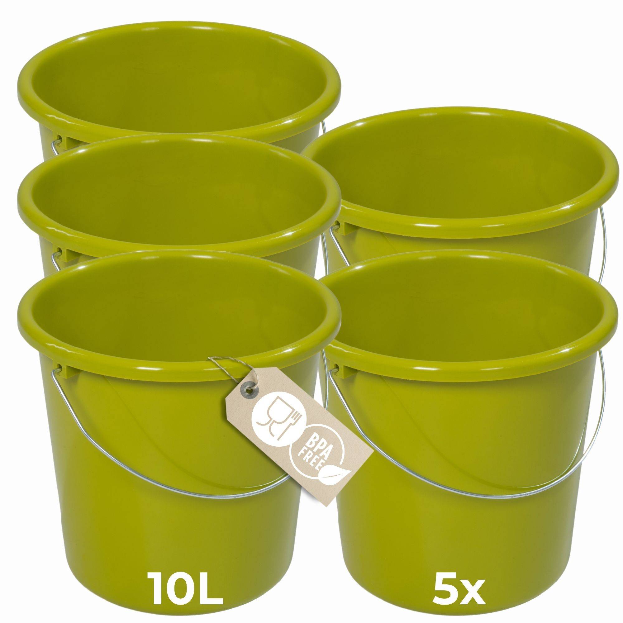 Novaliv 5 Stück Eimer 10L Grün mit Maßeinteilung - Putzeimer 10 Liter ⌀ 28,5 cm Praktischer Allrounder mit Skala für Haushalt & Garten ideal als