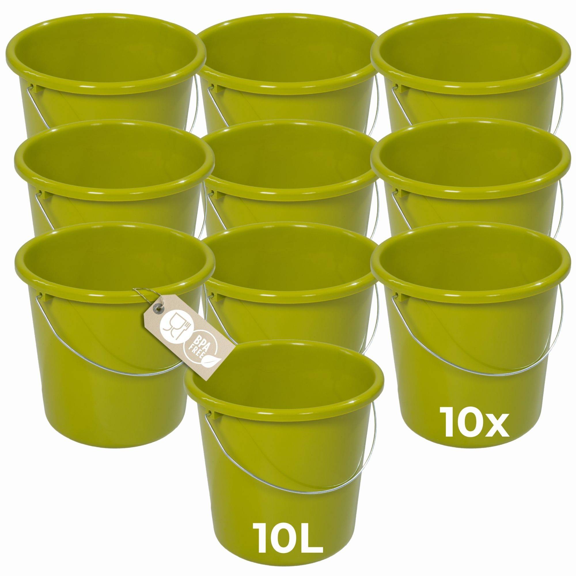 Novaliv 10 Stück Eimer 10L Grün mit Maßeinteilung - Putzeimer 10 Liter ⌀ 28,5 cm Praktischer Allrounder mit Skala für Haushalt & Garten ideal al