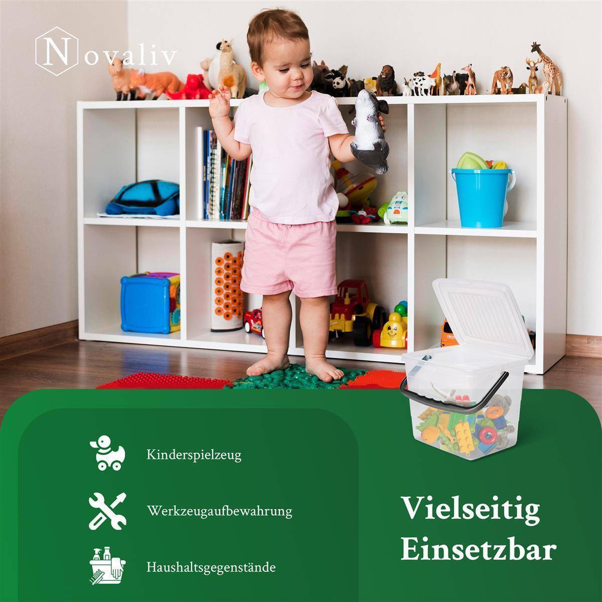 Novaliv 10x Waschmittelbox mit Deckel 4 Liter Transparent und Dosierlöffel 23,5 x 18 x 18,5 cm Waschpulver Aufbewahrungsbox mit Henkel Waschmittel