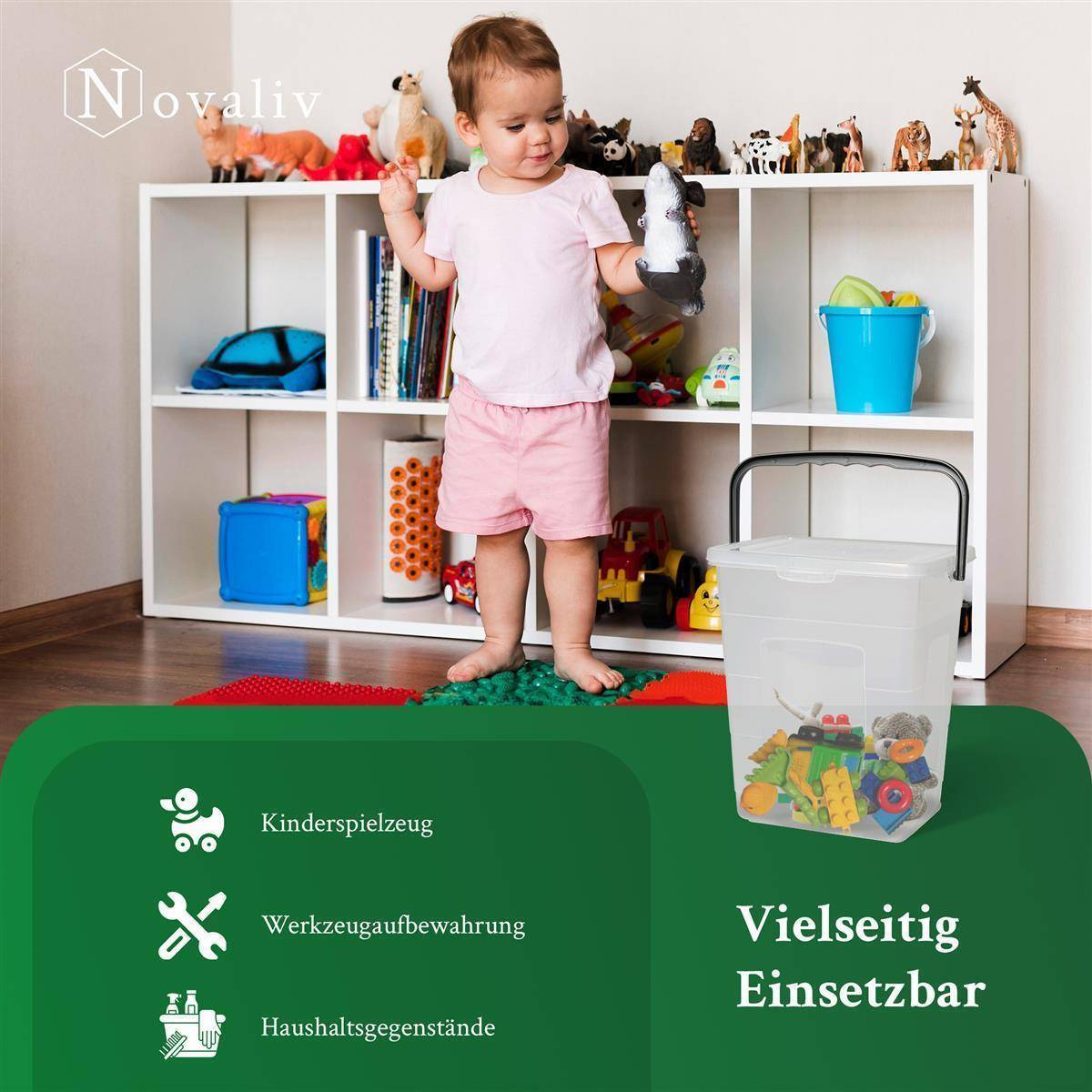 Novaliv 2x Waschmittelbox mit Deckel 7 Liter Transparent und Dosierlöffel 23,5 x 18 x 26,5 cm Waschpulver Aufbewahrungsbox mit Henkel Waschmittel