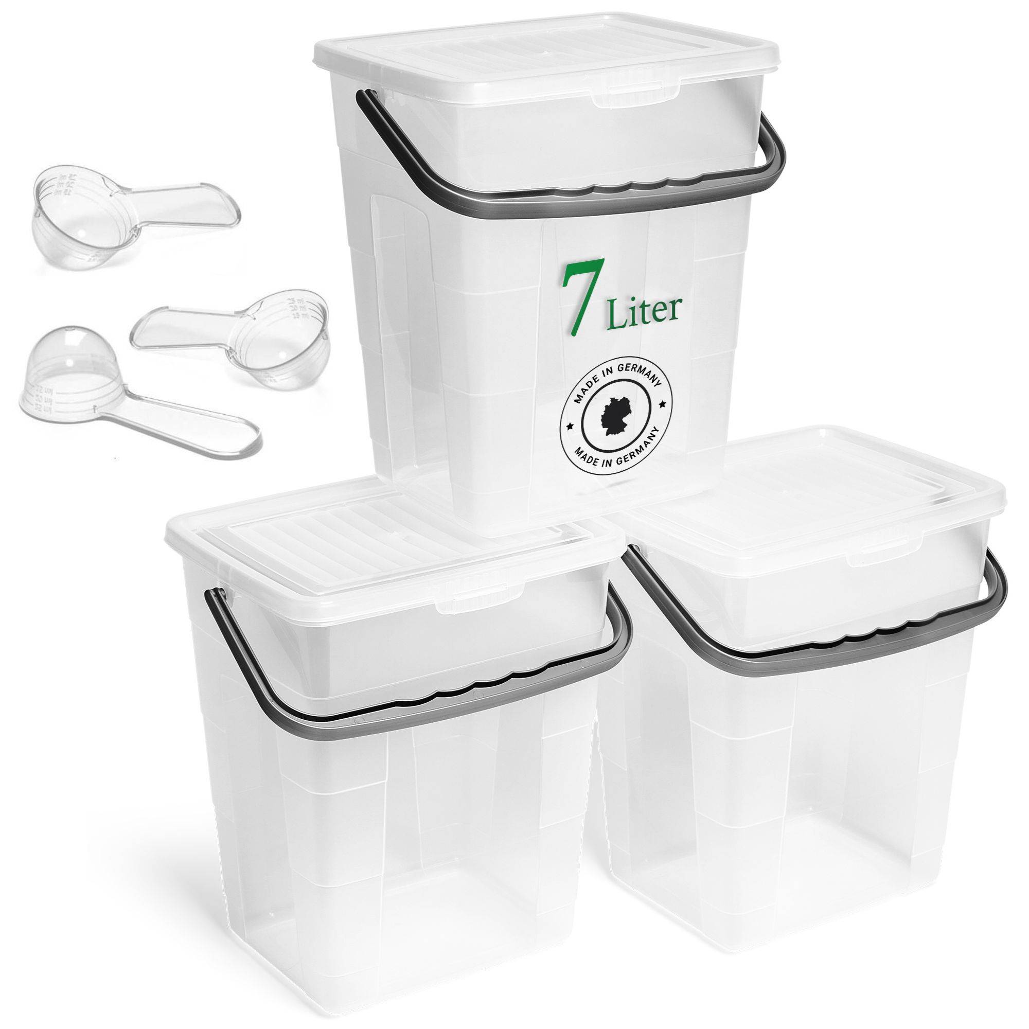 Novaliv 3x Waschmittelbox mit Deckel 7 Liter Transparent und Dosierlöffel 23,5 x 18 x 26,5 cm Waschpulver Aufbewahrungsbox mit Henkel Waschmittel