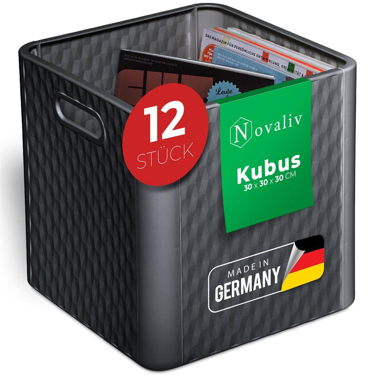 Novaliv 12x Box 30x30x30 cm Kunststoff Boxen für Kallax Regal Körbe 30x30 Aufbewahrungsbox als Schrank Kisten ideal als Kisten für Kallax Regal Fal