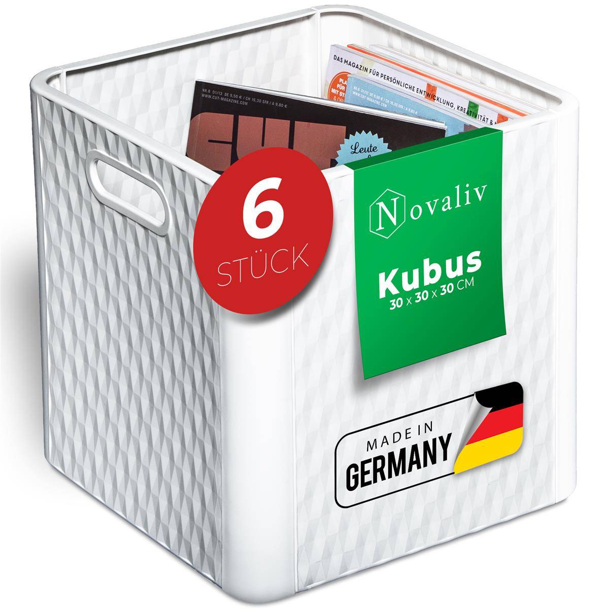 Novaliv 6x Box 30x30x30 cm Weiß Boxen für Kallax Regal Körbe 30x30 Aufbewahrungsbox Regal als Schrank Kisten ideal als Kisten für Kallax Regal Fal