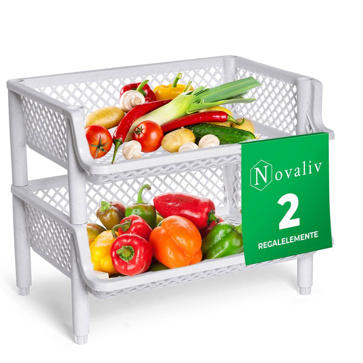 Novaliv 2 Stück Korbregal Weiß Steckregal Stapelbar & Erweiterbar, Regale für Vorratsraum, Lebensmittelregal, Obstregal Keller Aufbewahrungssystem