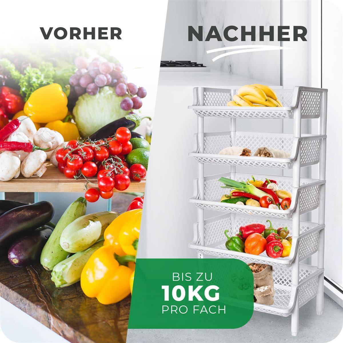 Novaliv 5 Stück Korbregal Weiß Steckregal Stapelbar & Erweiterbar, Regale für Vorratsraum, Lebensmittelregal, Obstregal Keller Aufbewahrungssystem