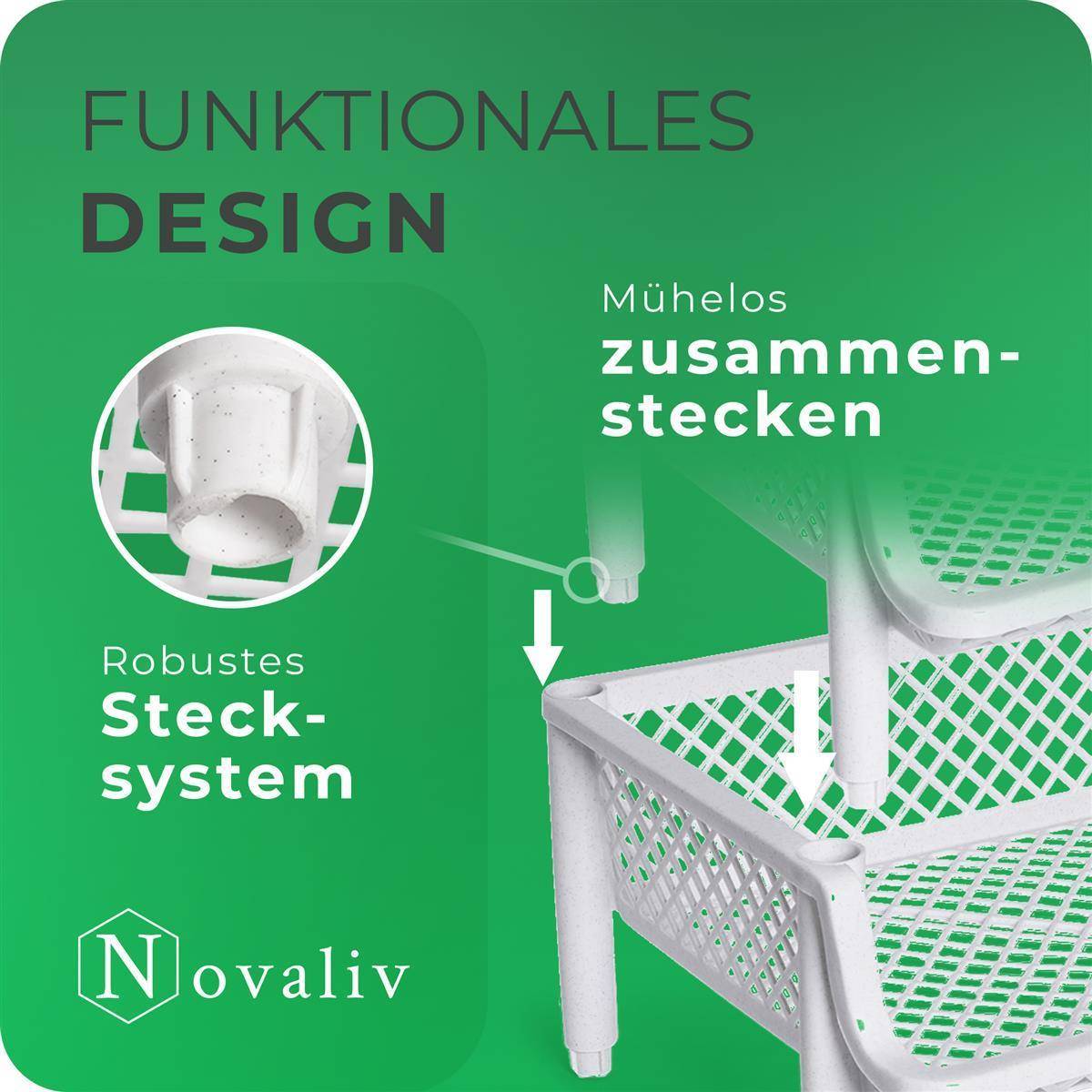 Novaliv 5 Stück Korbregal Weiß Steckregal Stapelbar & Erweiterbar, Regale für Vorratsraum, Lebensmittelregal, Obstregal Keller Aufbewahrungssystem