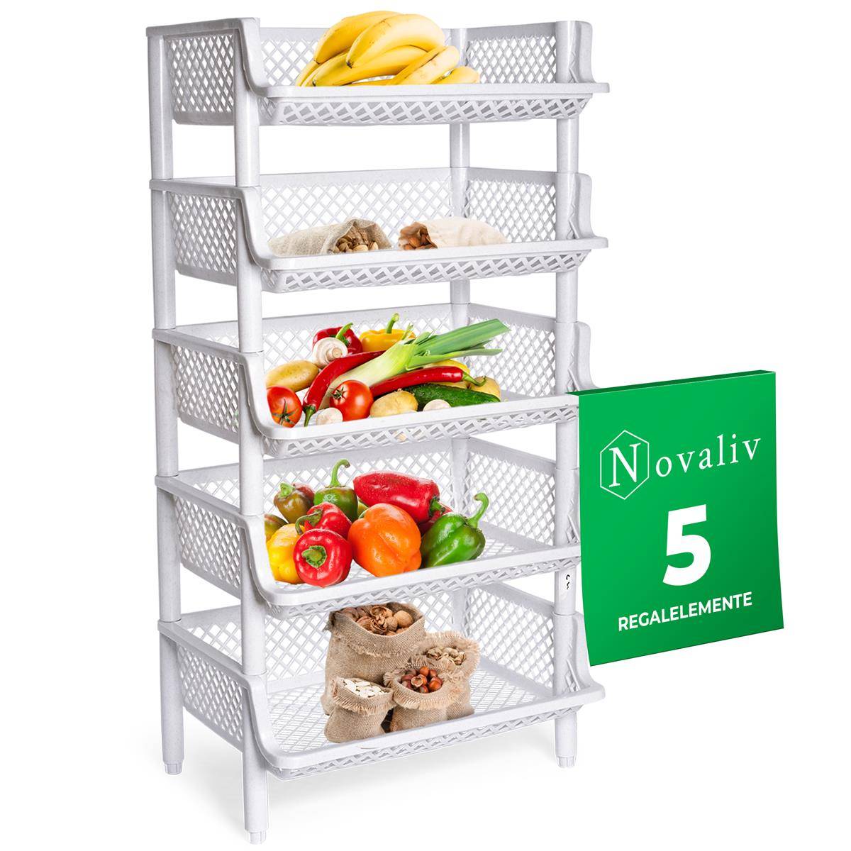 Novaliv 5 Stück Korbregal Weiß Steckregal Stapelbar & Erweiterbar, Regale für Vorratsraum, Lebensmittelregal, Obstregal Keller Aufbewahrungssystem