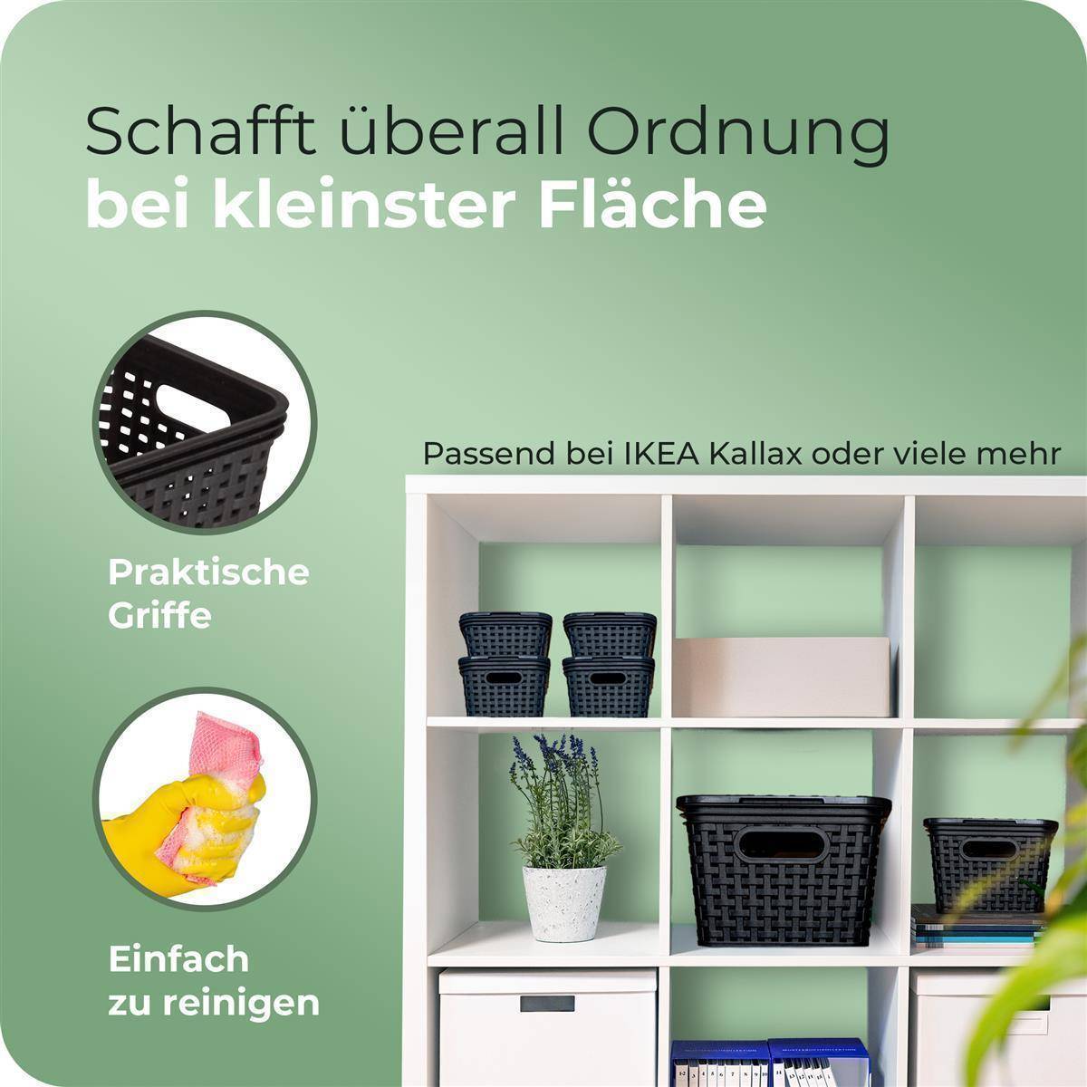 Novaliv 3er Set Aufbewahrungsbox mit Deckel Küche 2L Schwarz Kunststoff Rattan-Optik Küche Aufbewahrung & Organisation BPA-Freie Schrank Organizer