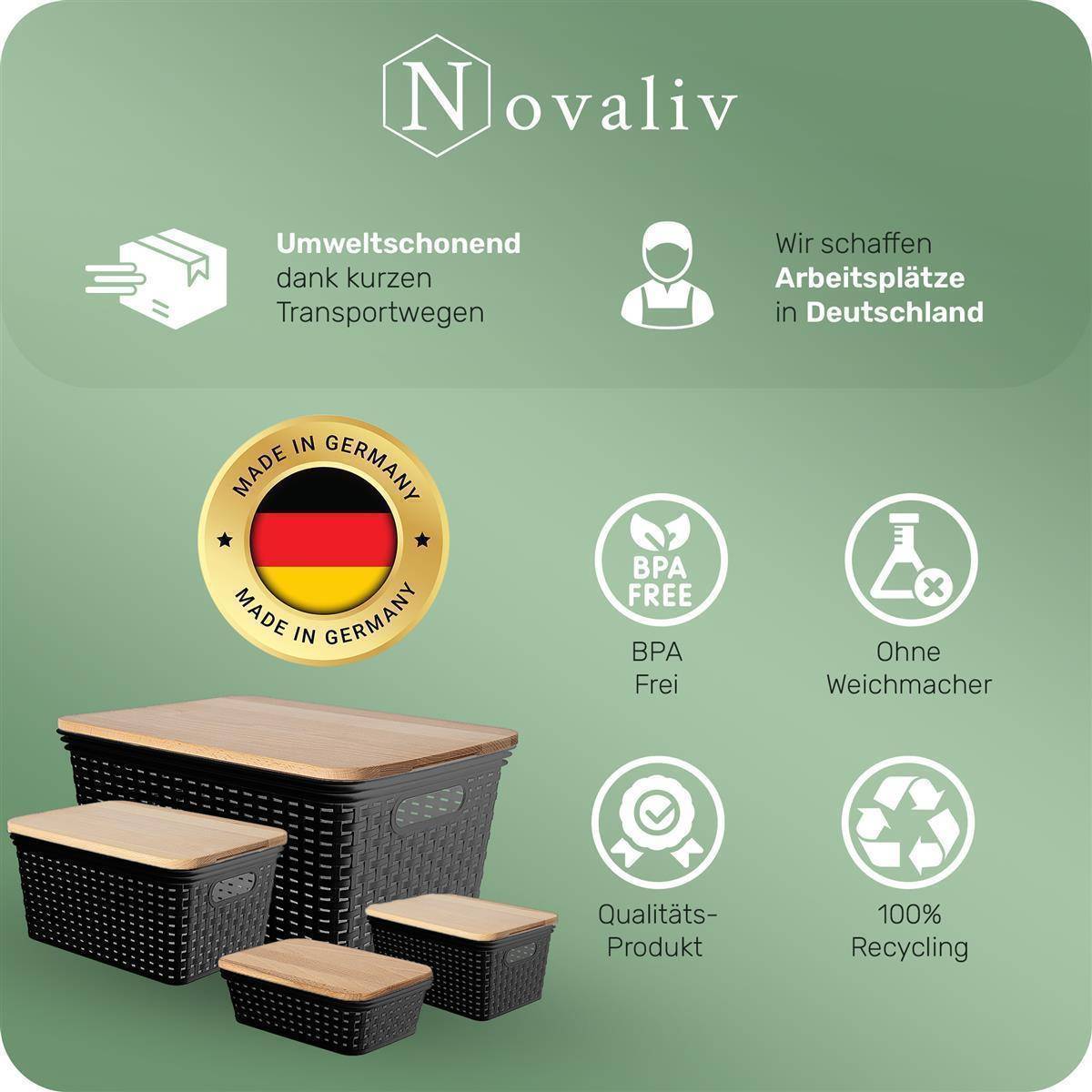 Novaliv 3er Set Lebensmittelechte Körbe Küche Aufbewahrung 5L Schwarz Kunststoff Rattan-Optik Küche Aufbewahrung & Organisation BPA-Freie Lebensmit