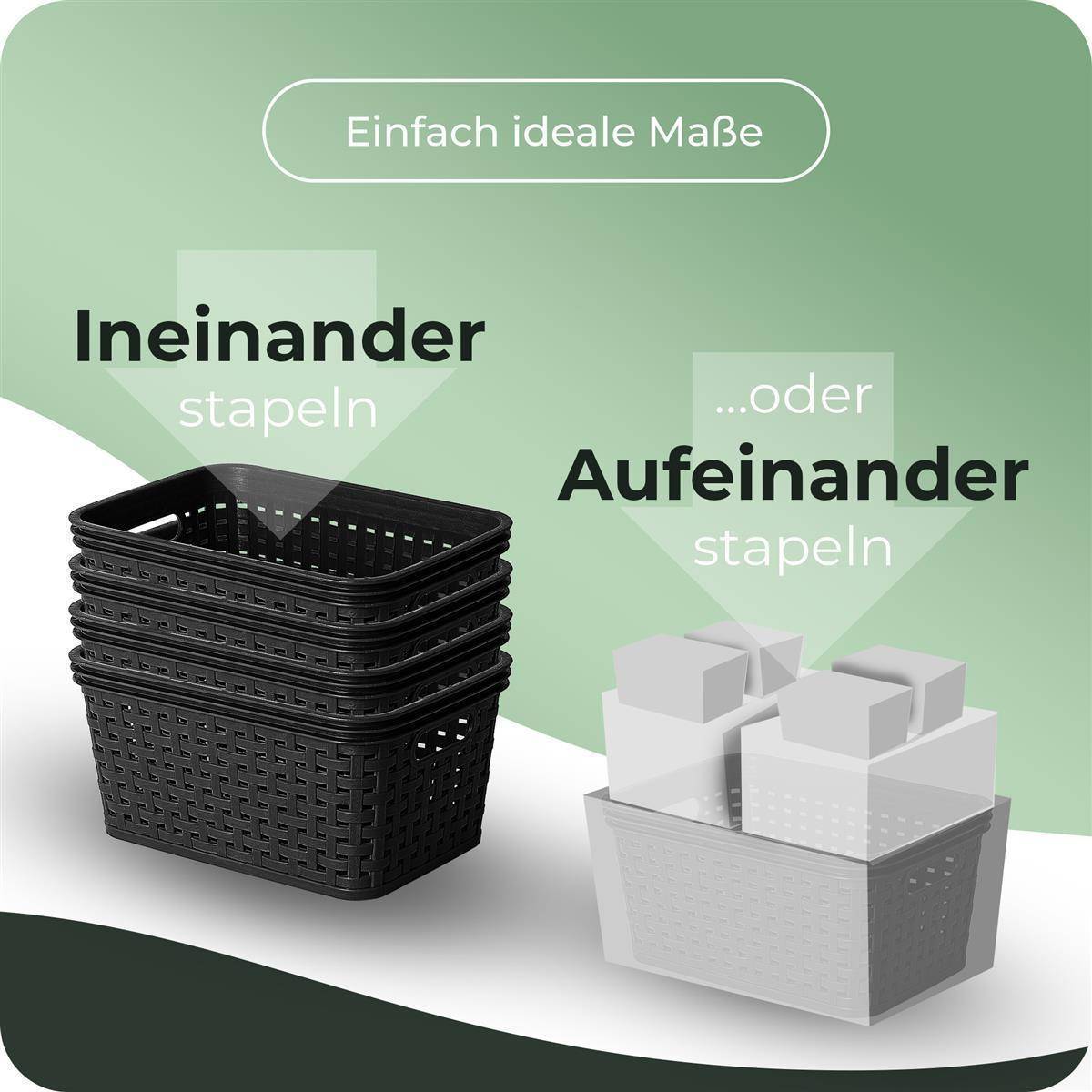 Novaliv 6x Aufbewahrungskorb in Rattan-Optik ohne Deckel | Schwarz Kunststoff 2L Nestbar Storage boxes BPA-frei Ideale Aufbewahrungsbox Organizer