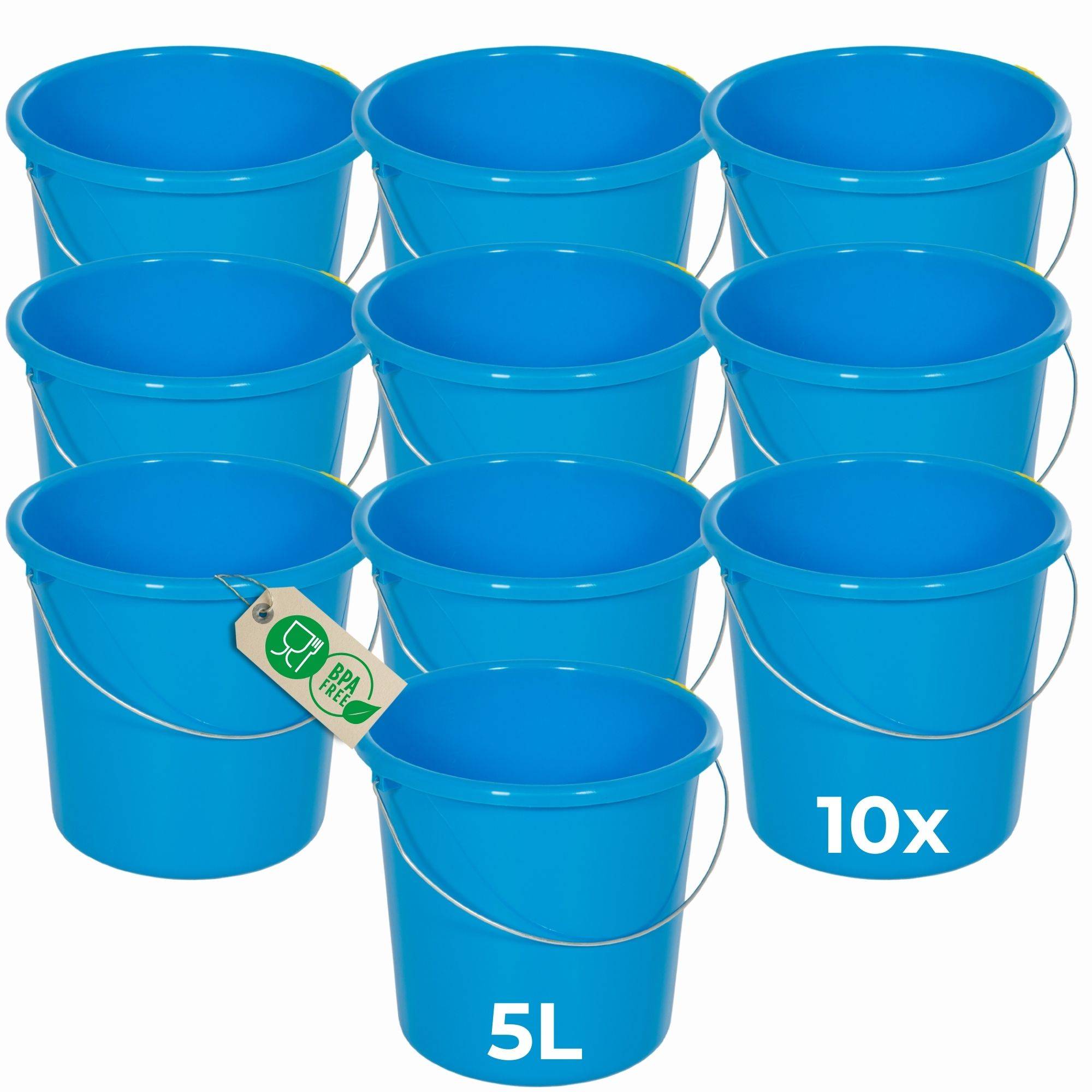 Novaliv 10 Stück Eimer 5L Blau mit Maßeinteilung - Putzeimer 5 Liter ⌀ 22,5 cm Praktischer Allrounder mit Skala für Haushalt & Garten ideal als H