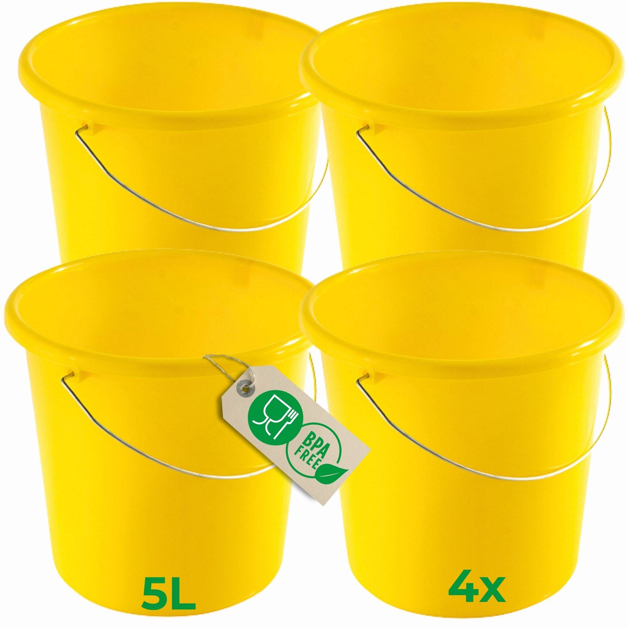 Novaliv 4 Stück Eimer 5L Gelb mit Maßeinteilung - Putzeimer 5 Liter ⌀ 22,5 cm Praktischer Allrounder mit Skala für Haushalt & Garten ideal als Ha