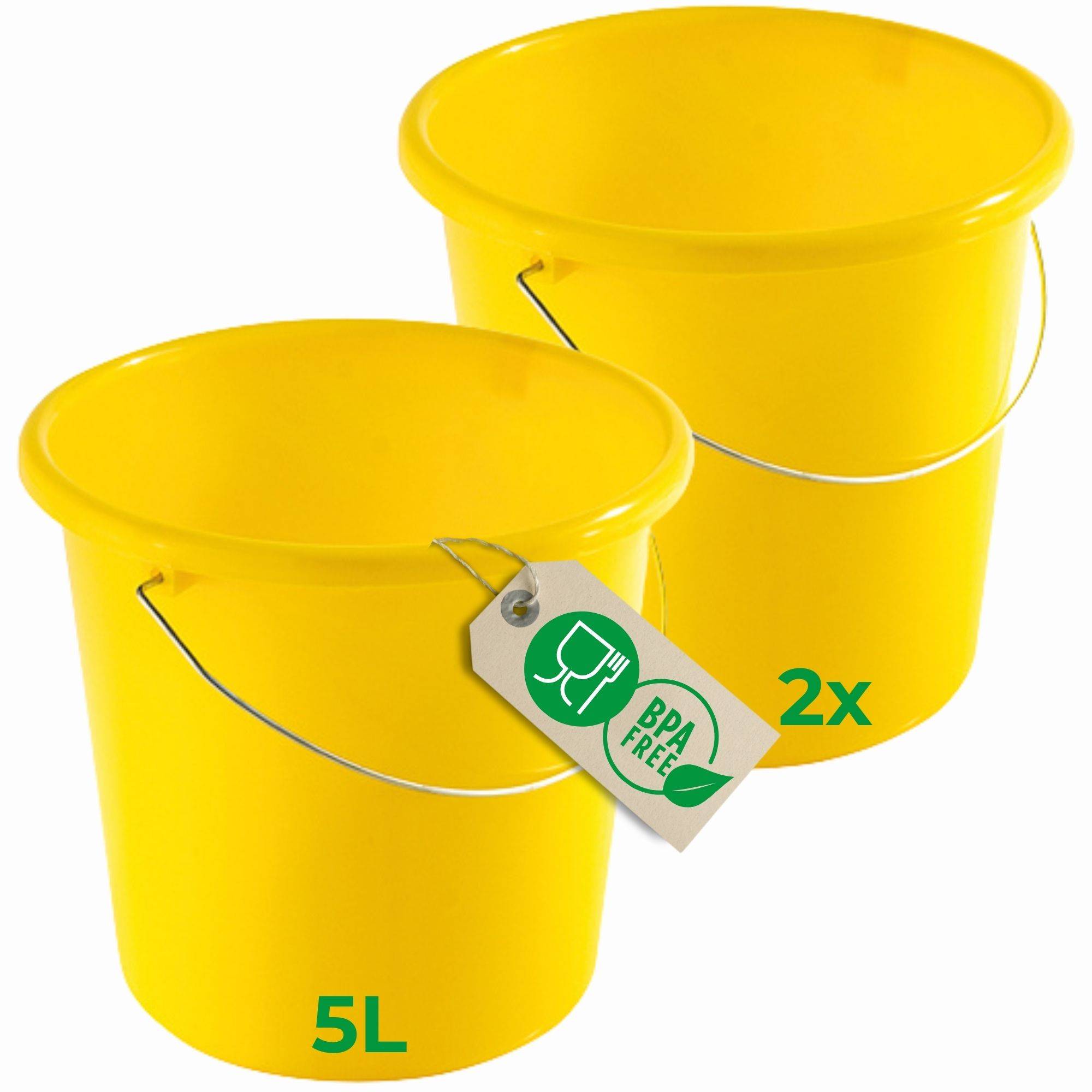 Novaliv 2 Stück Eimer 5L Gelb mit Maßeinteilung - Putzeimer 5 Liter ⌀ 22,5 cm Praktischer Allrounder mit Skala für Haushalt & Garten ideal als Ha