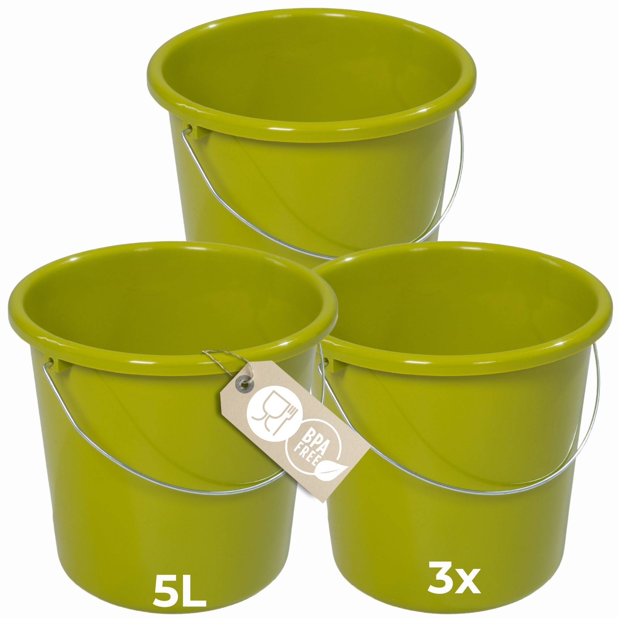 Novaliv 3 Stück Eimer 5L Grün mit Maßeinteilung - Putzeimer 5 Liter ⌀ 22,5 cm Praktischer Allrounder mit Skala für Haushalt & Garten ideal als H
