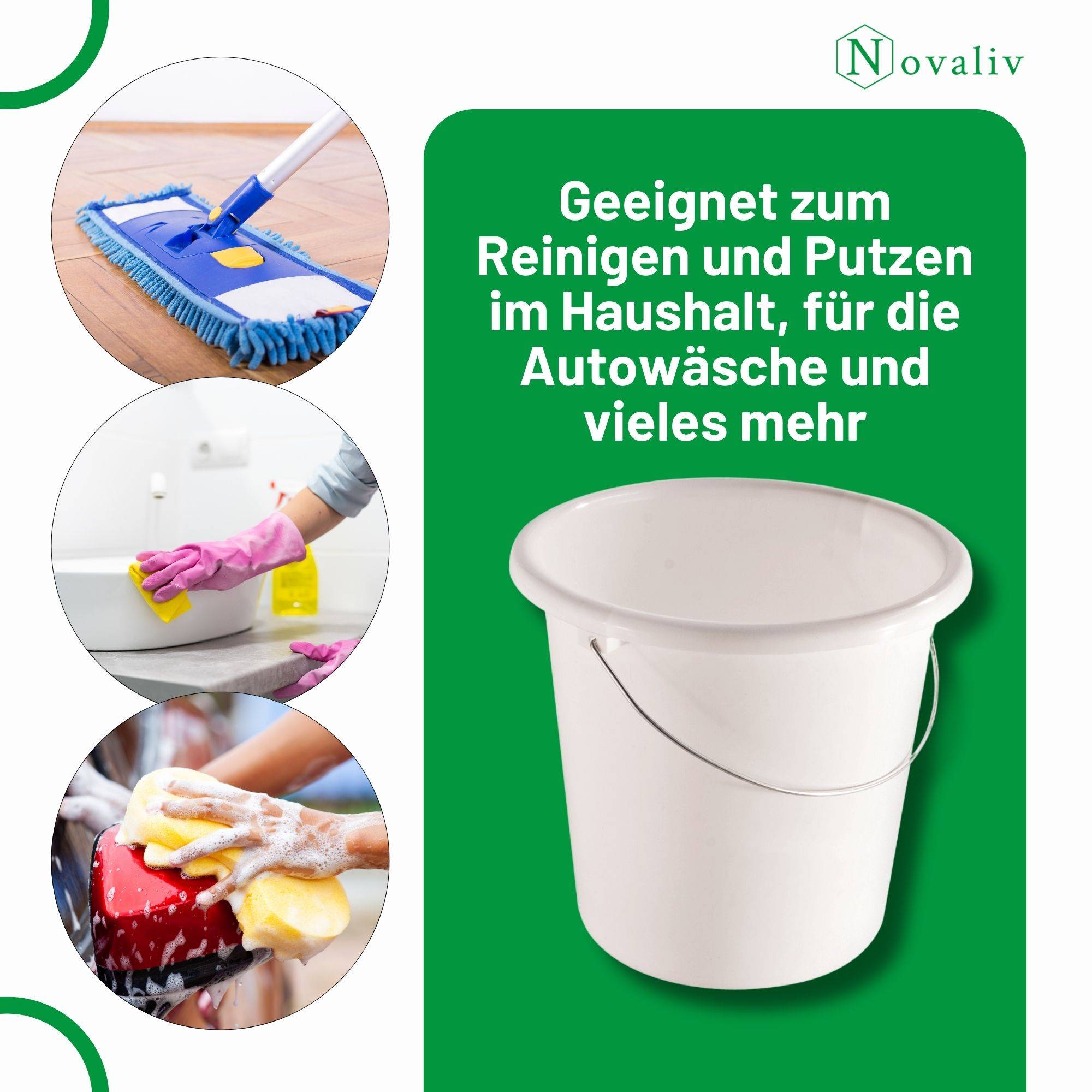 Novaliv 10 Stück Eimer 10L Weiß mit Maßeinteilung - Putzeimer 10 Liter ⌀ 28,5 cm Praktischer Allrounder mit Skala für Haushalt & Garten ideal al