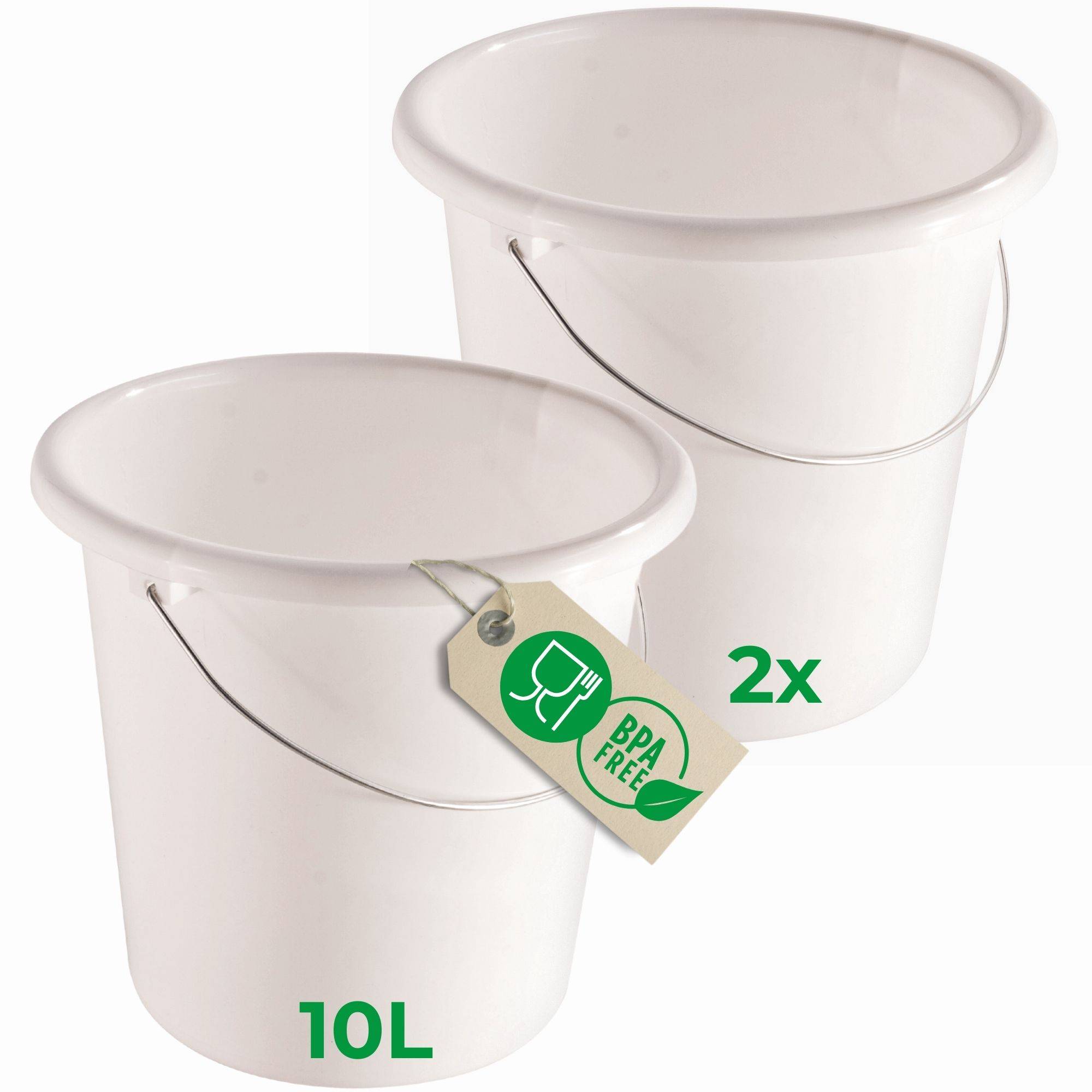 Novaliv 2 Stück Eimer 10L Weiß mit Maßeinteilung - Putzeimer 10 Liter ⌀ 28,5 cm Praktischer Allrounder mit Skala für Haushalt & Garten ideal als
