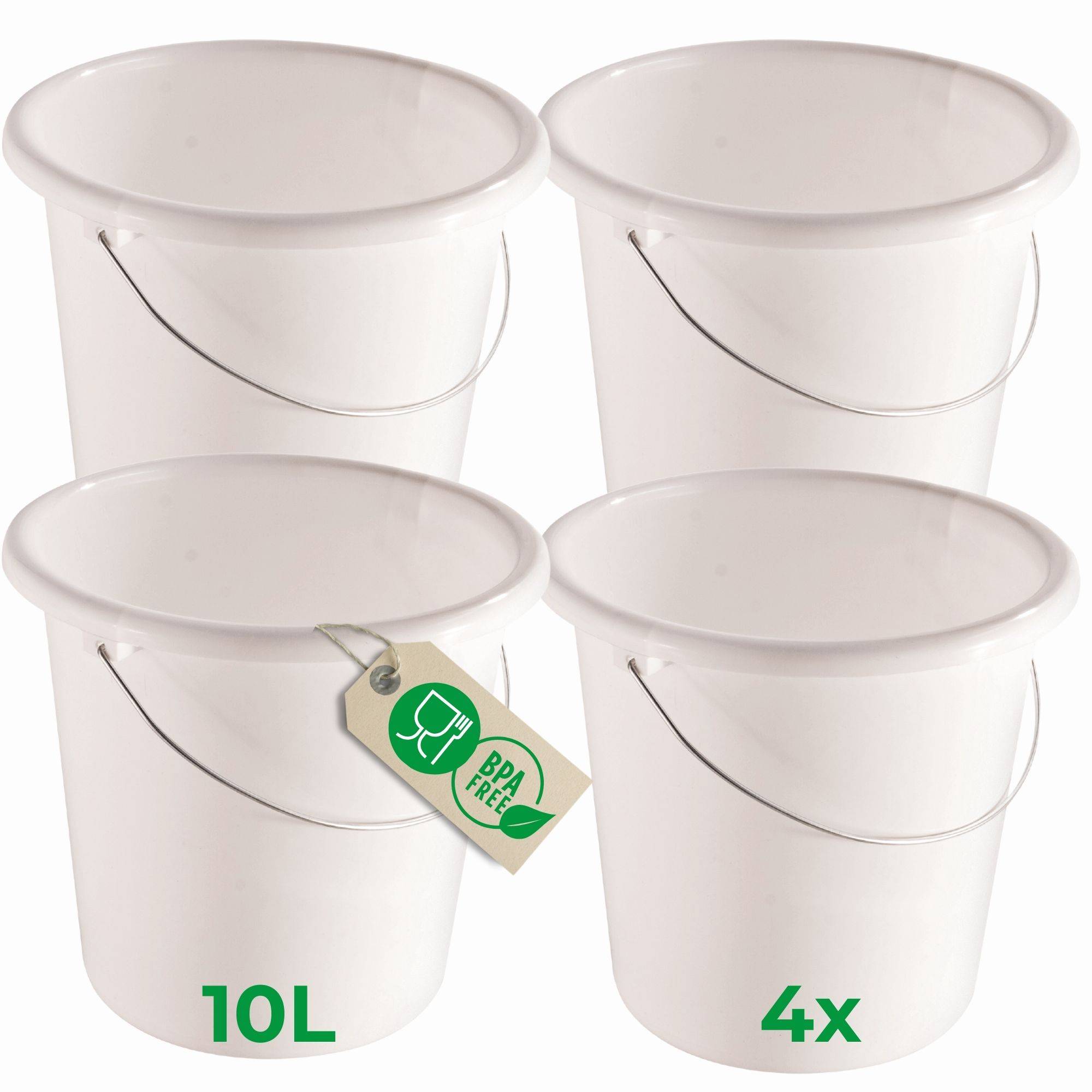 Novaliv 4 Stück Eimer 10L Weiß mit Maßeinteilung - Putzeimer 10 Liter ⌀ 28,5 cm Praktischer Allrounder mit Skala für Haushalt & Garten ideal als