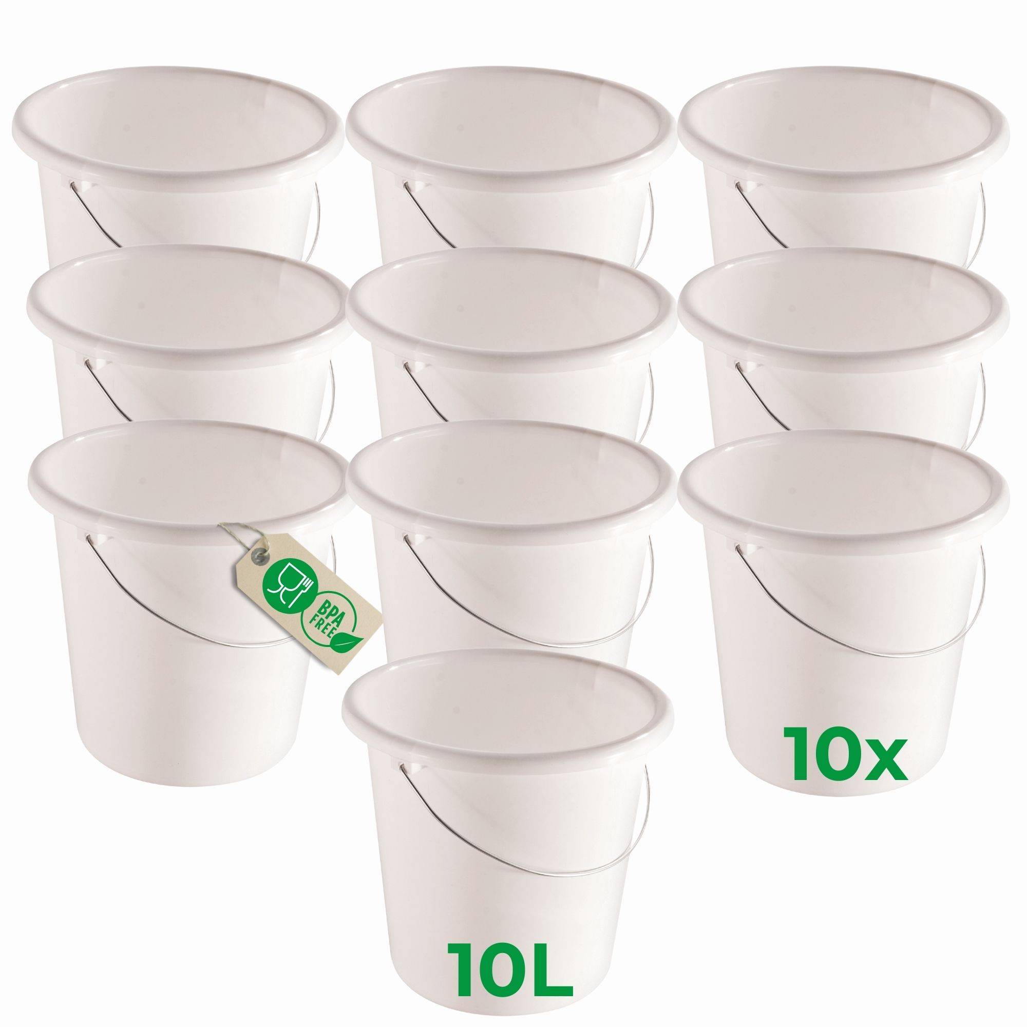Novaliv 10 Stück Eimer 10L Weiß mit Maßeinteilung - Putzeimer 10 Liter ⌀ 28,5 cm Praktischer Allrounder mit Skala für Haushalt & Garten ideal al