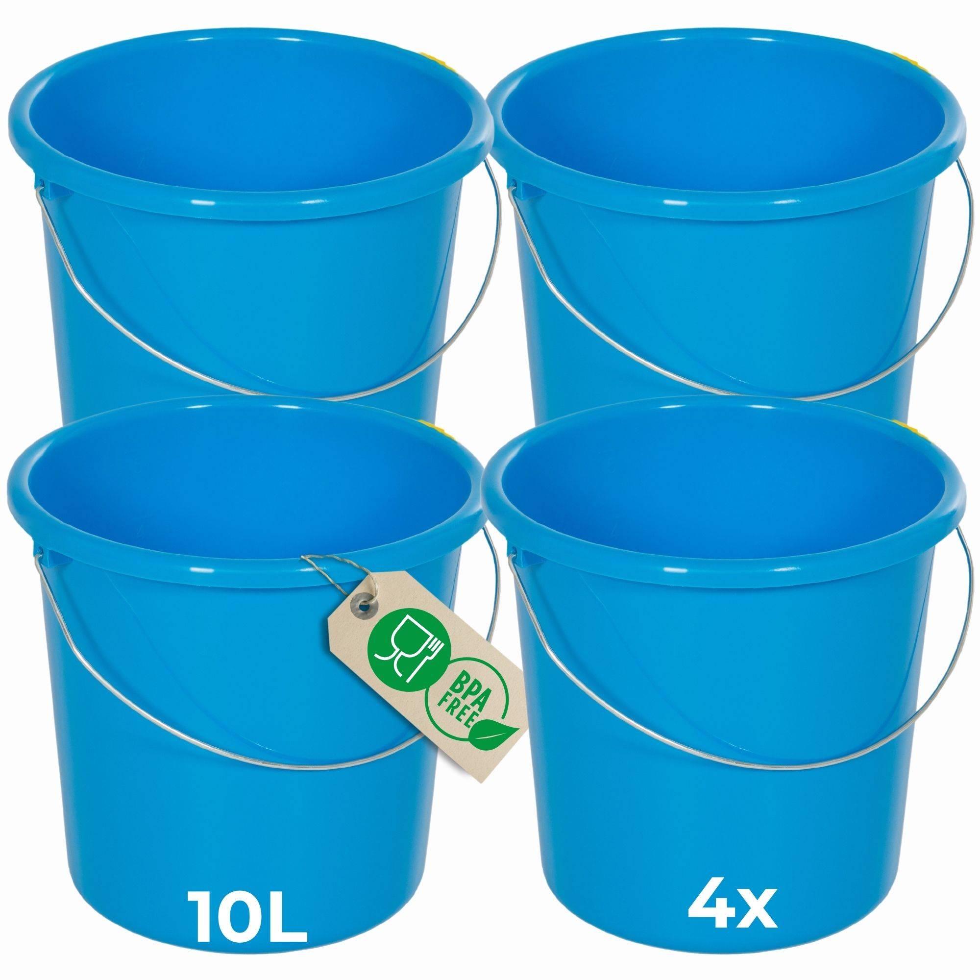 Novaliv 4 Stück Eimer 10L Blau mit Maßeinteilung - Putzeimer 10 Liter ⌀ 28,5 cm Praktischer Allrounder mit Skala für Haushalt & Garten ideal als