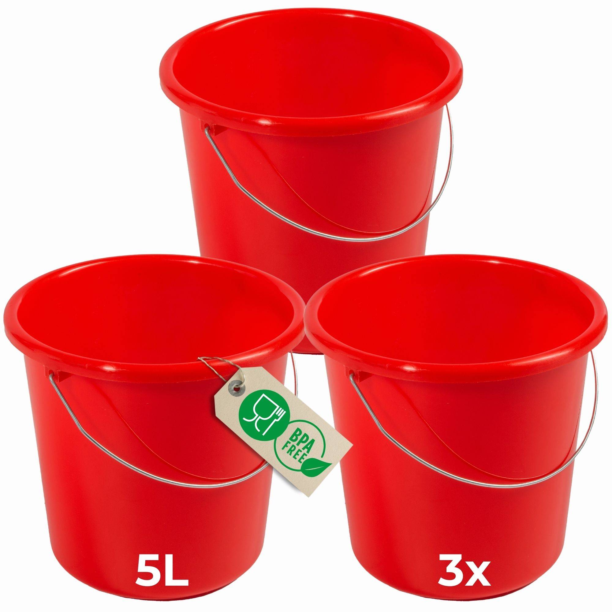 Novaliv 3 Stück Eimer 10L Rot mit Maßeinteilung - Putzeimer 10 Liter ⌀ 28,5 cm Praktischer Allrounder mit Skala für Haushalt & Garten ideal als H