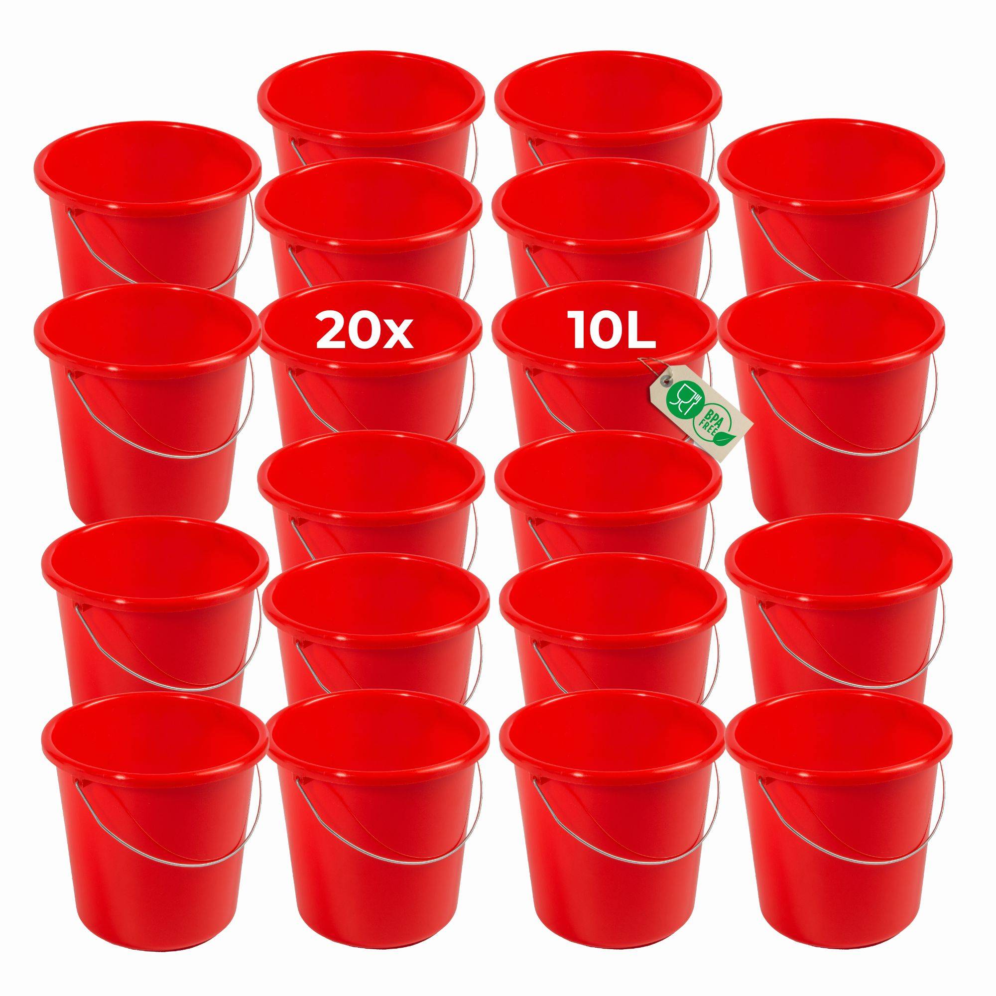 Novaliv 20 Stück Eimer 10L Rot mit Maßeinteilung - Putzeimer 10 Liter ⌀ 28,5 cm Praktischer Allrounder mit Skala für Haushalt & Garten ideal als
