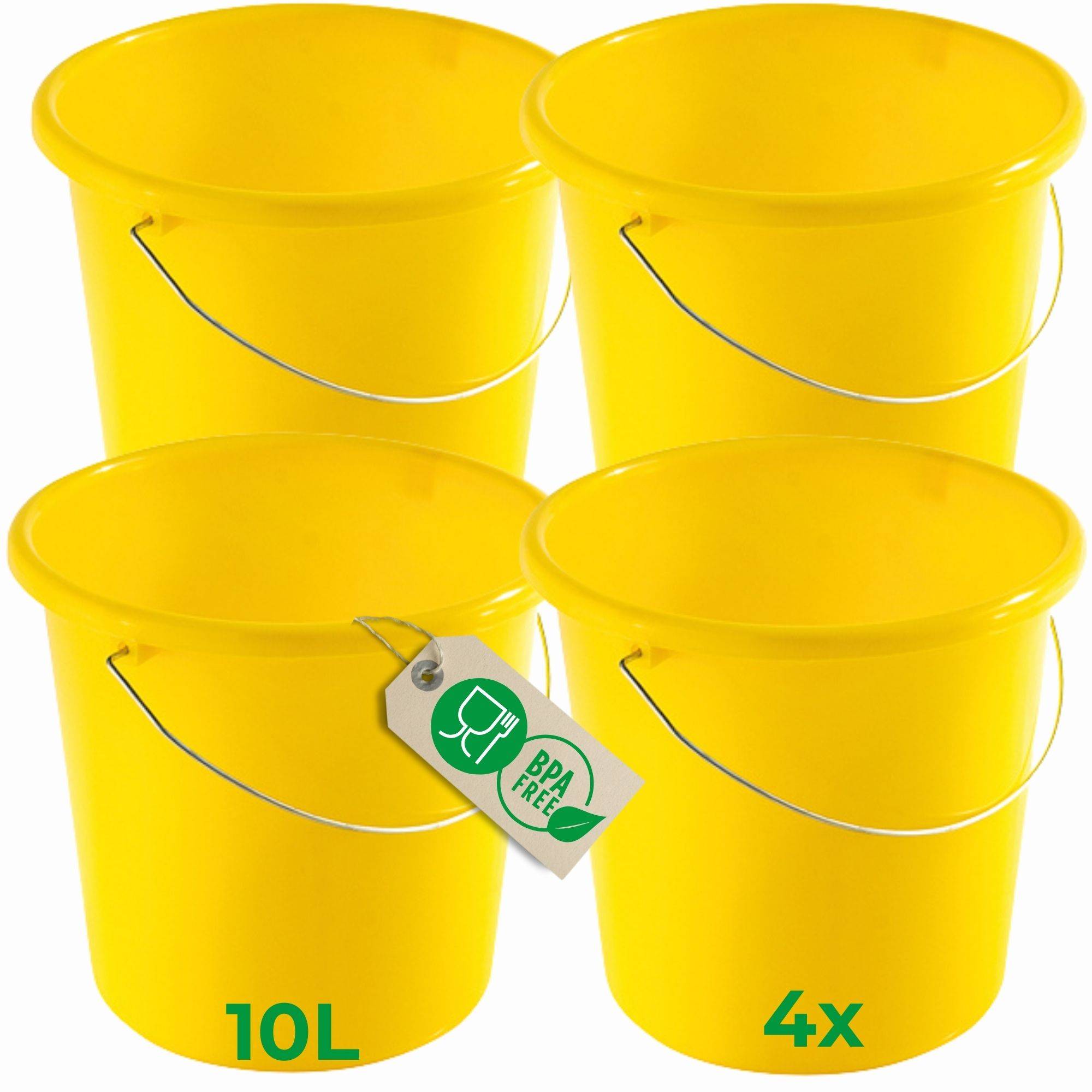 Novaliv 4 Stück Eimer 10L Gelb mit Maßeinteilung - Putzeimer 10 Liter ⌀ 28,5 cm Praktischer Allrounder mit Skala für Haushalt & Garten ideal als