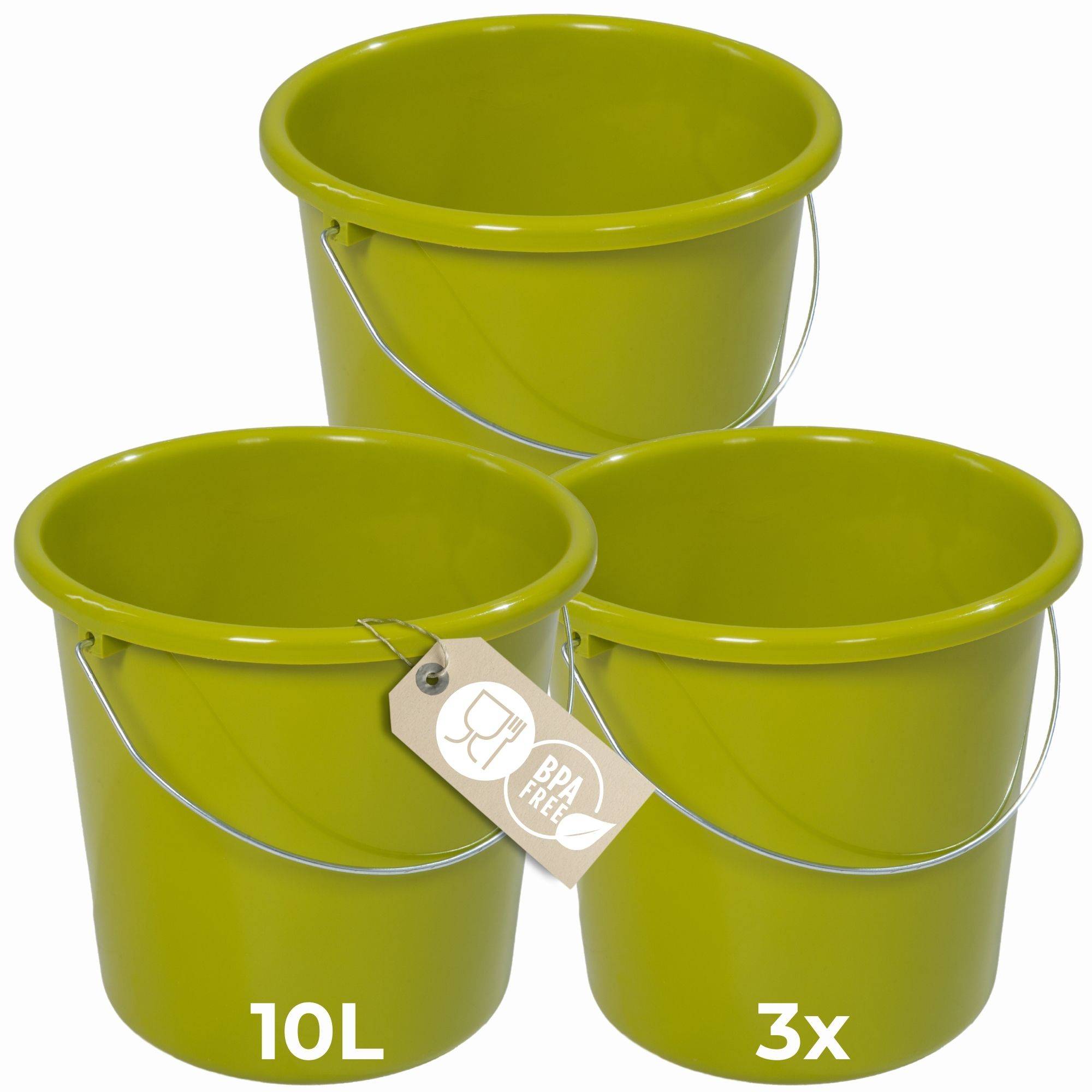 Novaliv 3 Stück Eimer 10L Grün mit Maßeinteilung - Putzeimer 10 Liter ⌀ 28,5 cm Praktischer Allrounder mit Skala für Haushalt & Garten ideal als