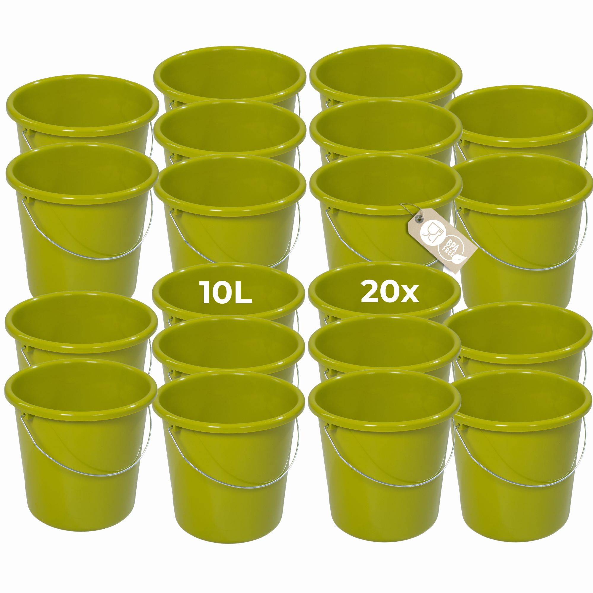 Novaliv 20 Stück Eimer 10L Grün mit Maßeinteilung - Putzeimer 10 Liter ⌀ 28,5 cm Praktischer Allrounder mit Skala für Haushalt & Garten ideal al