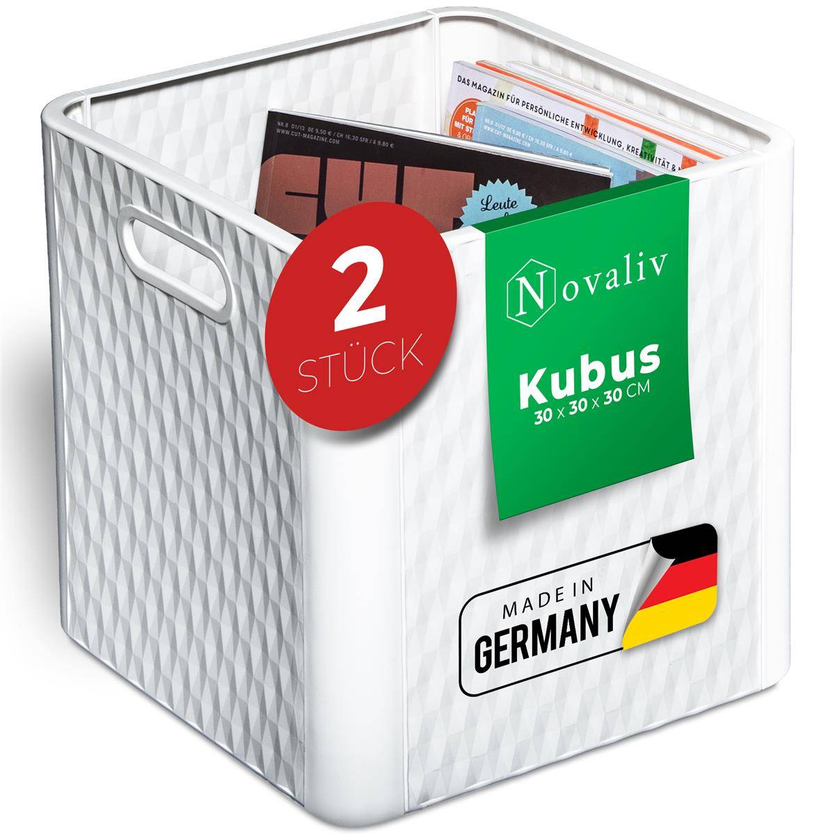 Novaliv 2x Box 30x30x30 cm Weiß Boxen für Kallax Regal Körbe 30x30 Aufbewahrungsbox Regal als Schrank Kisten ideal als Kisten für Kallax Regal Fal