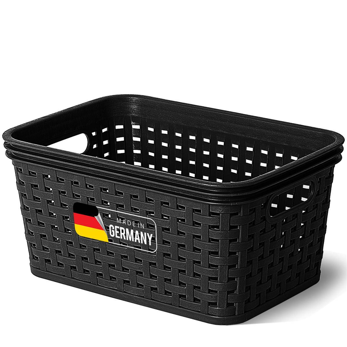 Novaliv Aufbewahrungskorb in Rattan-Optik ohne Deckel | Schwarz Kunststoff 2L Nestbar Storage boxes BPA-frei Ideale Aufbewahrungsbox Organizer Box