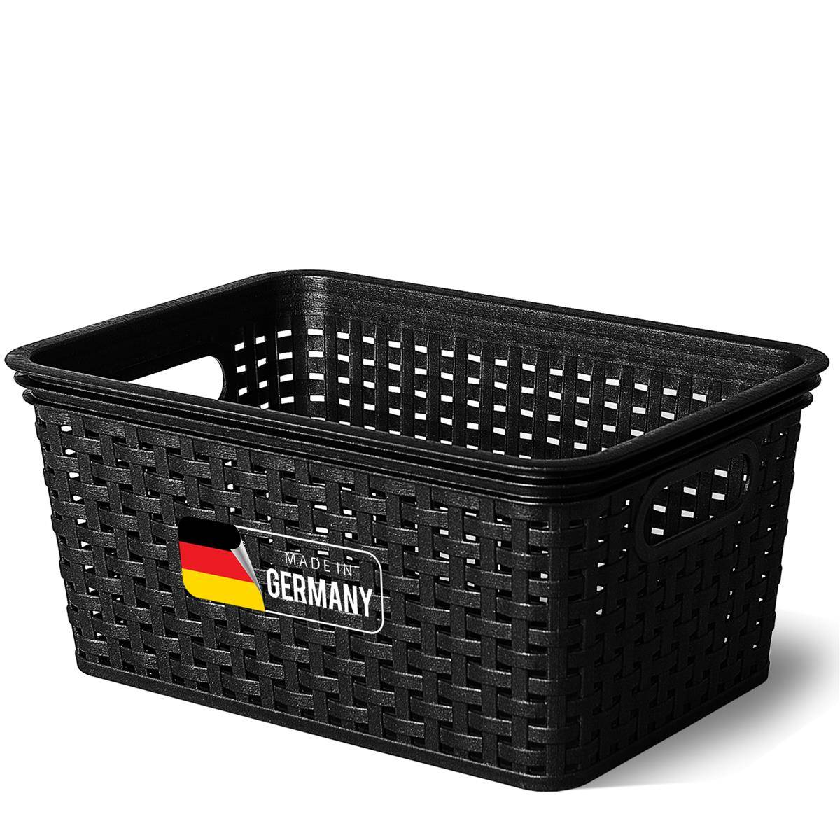 Novaliv Aufbewahrungskorb in Rattan-Optik ohne Deckel | Schwarz Kunststoff 5L Nestbar Storage boxes BPA-frei Ideale Aufbewahrungsbox Organizer Box