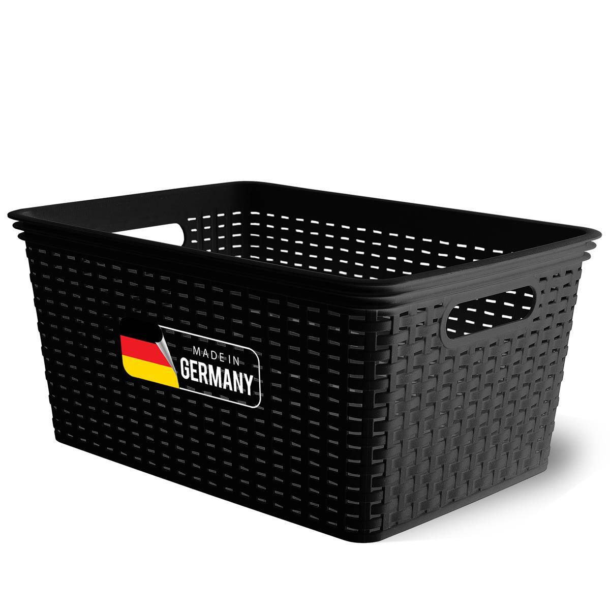 Novaliv Aufbewahrungskorb in Rattan-Optik ohne Deckel | Schwarz Kunststoff 14L Nestbar Storage boxes BPA-frei Ideale Aufbewahrungsbox Organizer Box