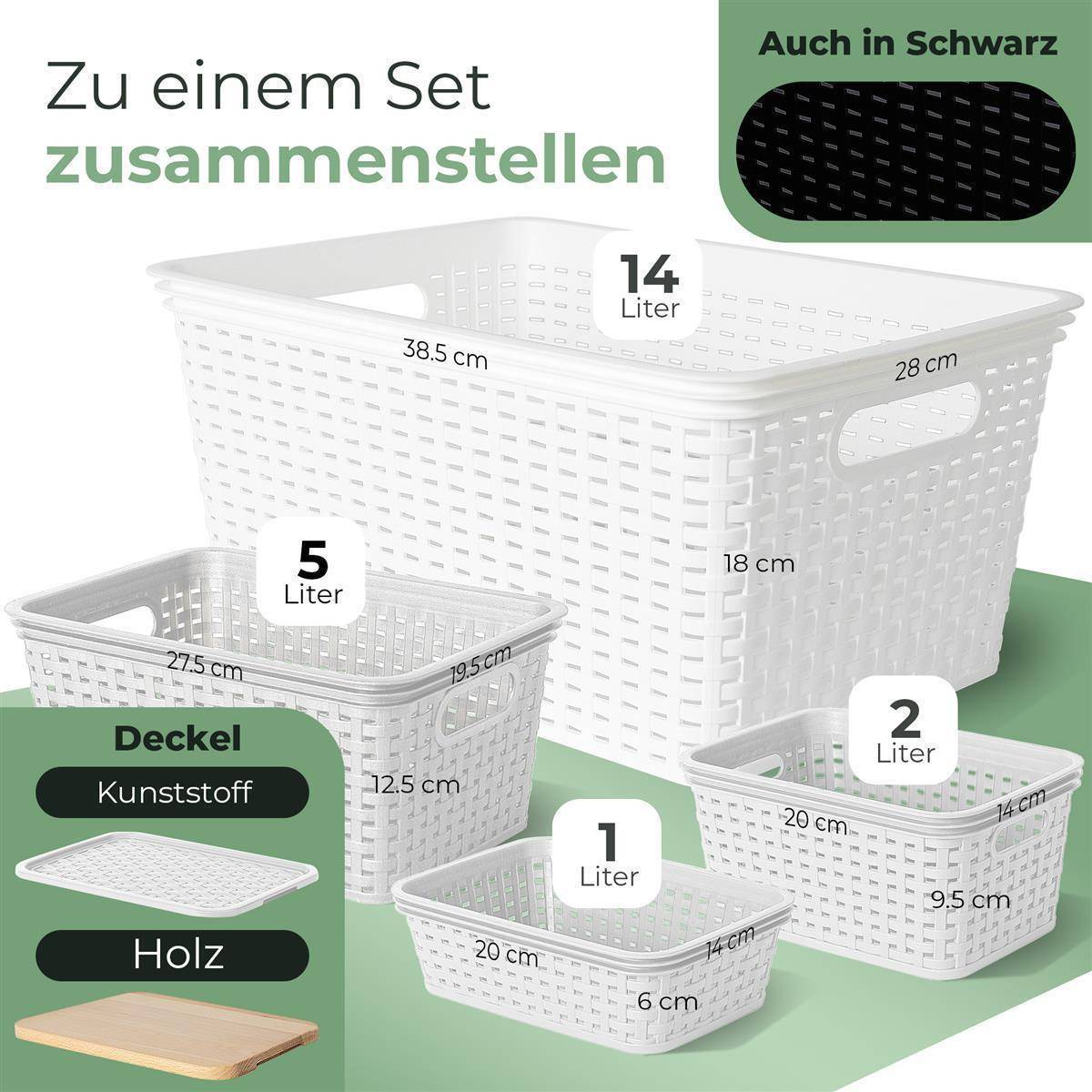 Novaliv 6er Set Aufbewahrungsboxen mit Holzdeckel Mini 2L Korb Weiß in Rattan Design Lebensmittelecht Aufbewahrungskorb Stapelboxen Nestbar