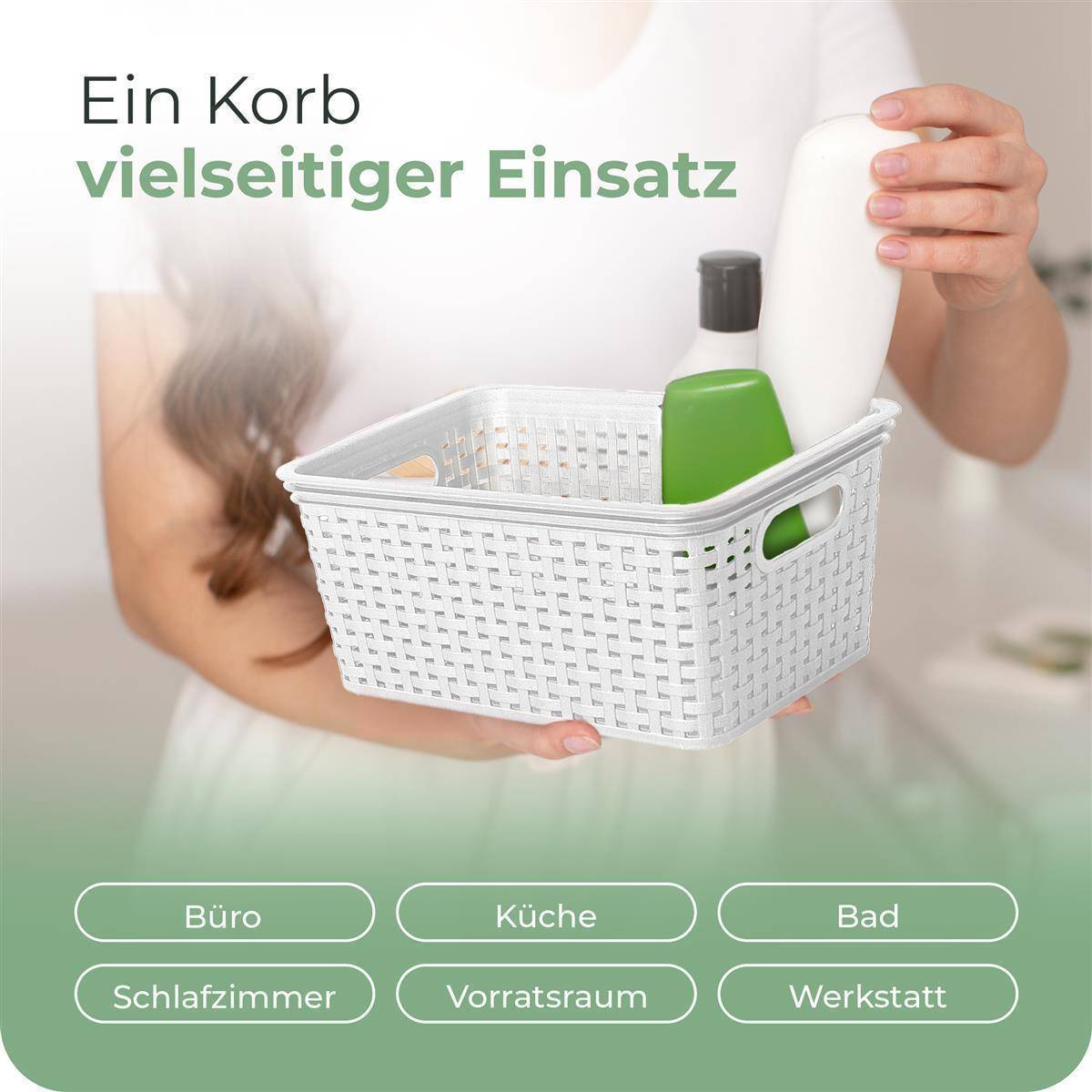 Novaliv Aufbewahrungskorb in Rattan-Optik ohne Deckel | Weiß Kunststoff 5L Nestbar Storage boxes BPA-frei Ideale Aufbewahrungsbox Organizer Box