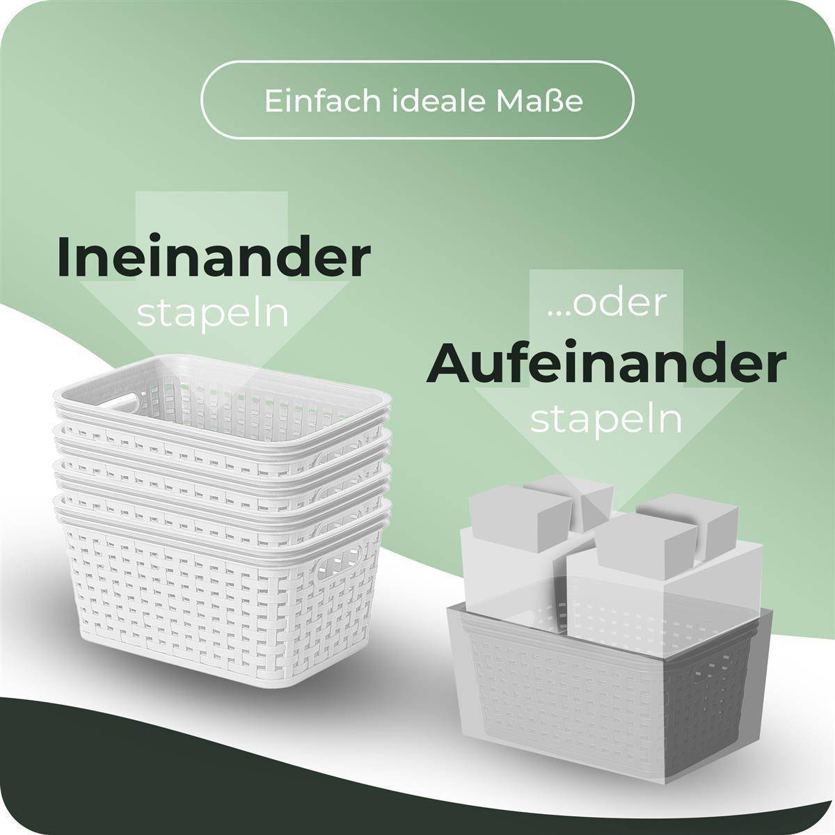 Novaliv 6er Set Aufbewahrungsboxen mit Holzdeckel Mini 1L Korb Weiß in Rattan Design Lebensmittelecht Aufbewahrungskorb Stapelboxen Nestbar