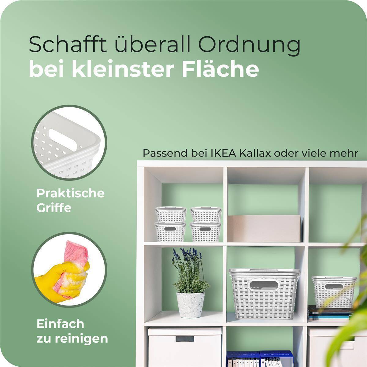 Novaliv Aufbewahrungskorb in Rattan-Optik ohne Deckel | Weiß Kunststoff 14L Nestbar Storage boxes BPA-frei Ideale Aufbewahrungsbox Organizer Box