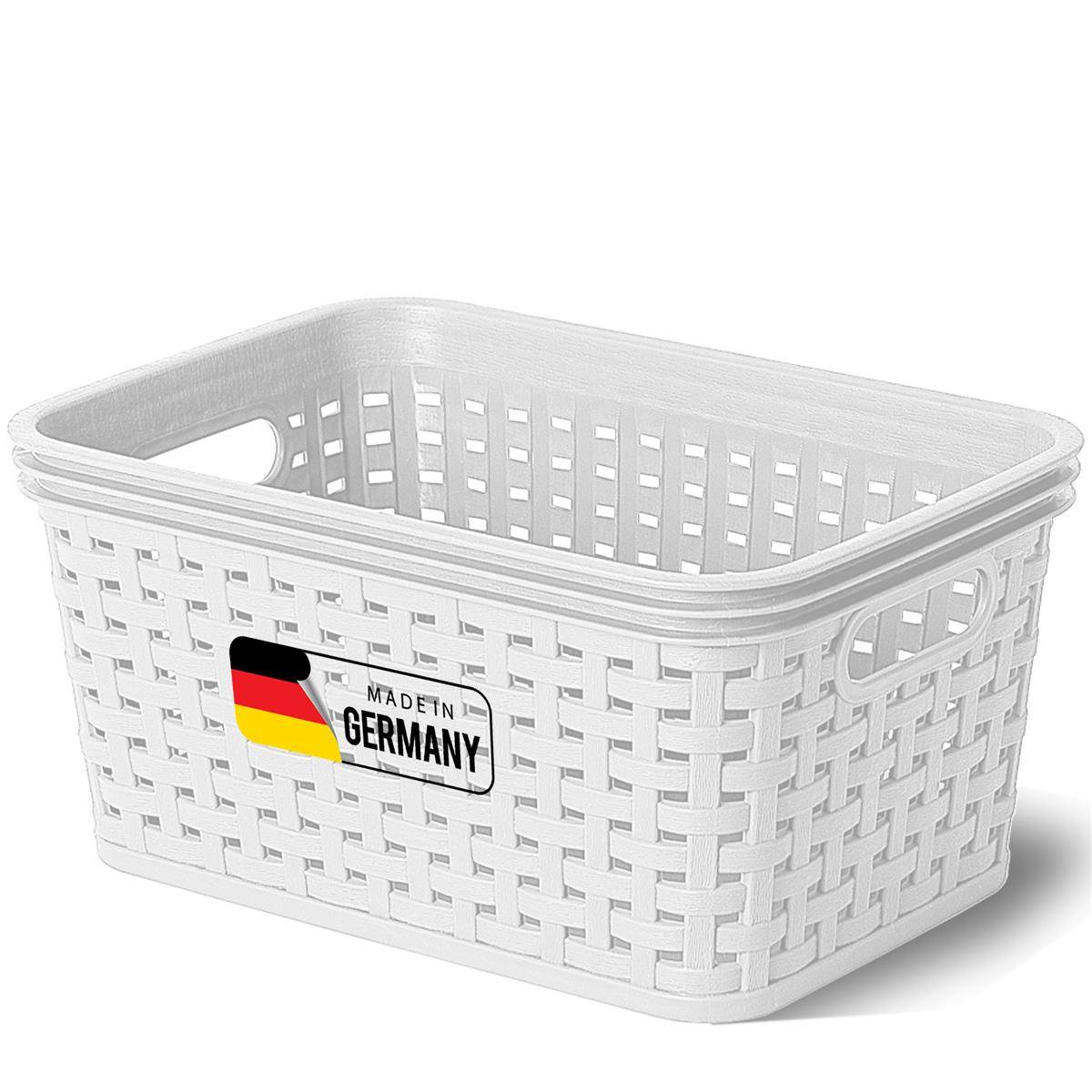 Novaliv Aufbewahrungskorb in Rattan-Optik ohne Deckel | Weiß Kunststoff 2L Nestbar Storage boxes BPA-frei Ideale Aufbewahrungsbox Organizer Box