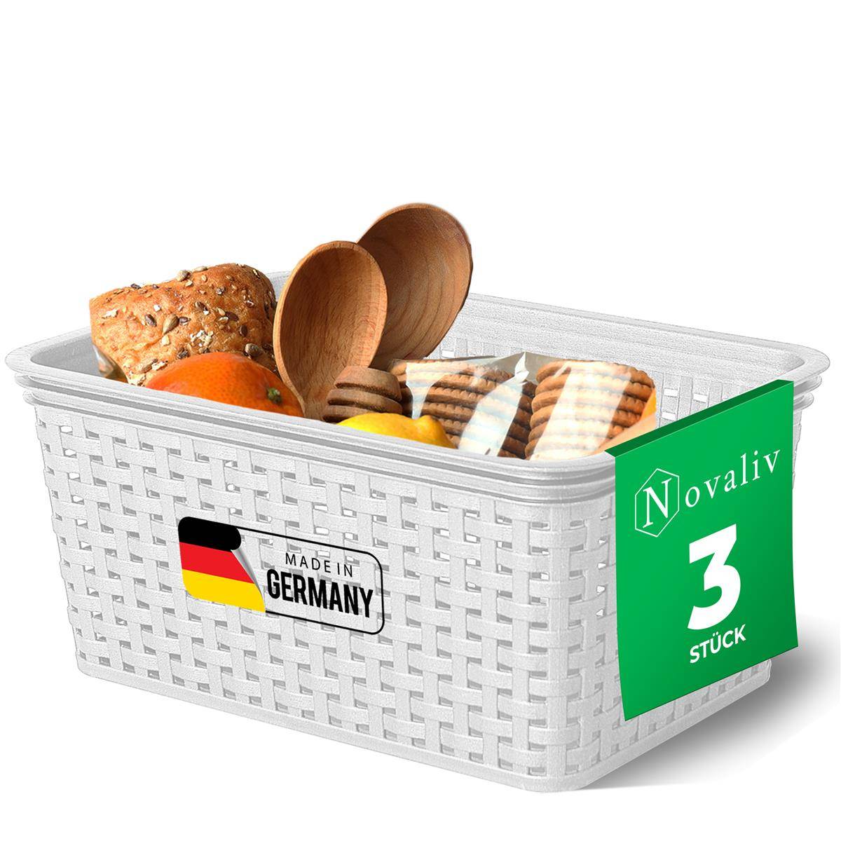 Novaliv 3er Set Lebensmittelechte Körbe Küche Aufbewahrung 5L Weiß Kunststoff Rattan-Optik Küche Aufbewahrung & Organisation BPA-Freie Lebensmitte
