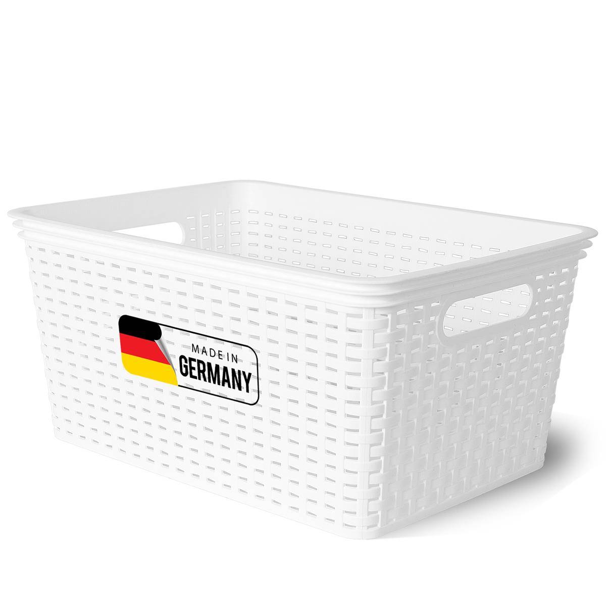 Novaliv Aufbewahrungskorb in Rattan-Optik ohne Deckel | Weiß Kunststoff 14L Nestbar Storage boxes BPA-frei Ideale Aufbewahrungsbox Organizer Box