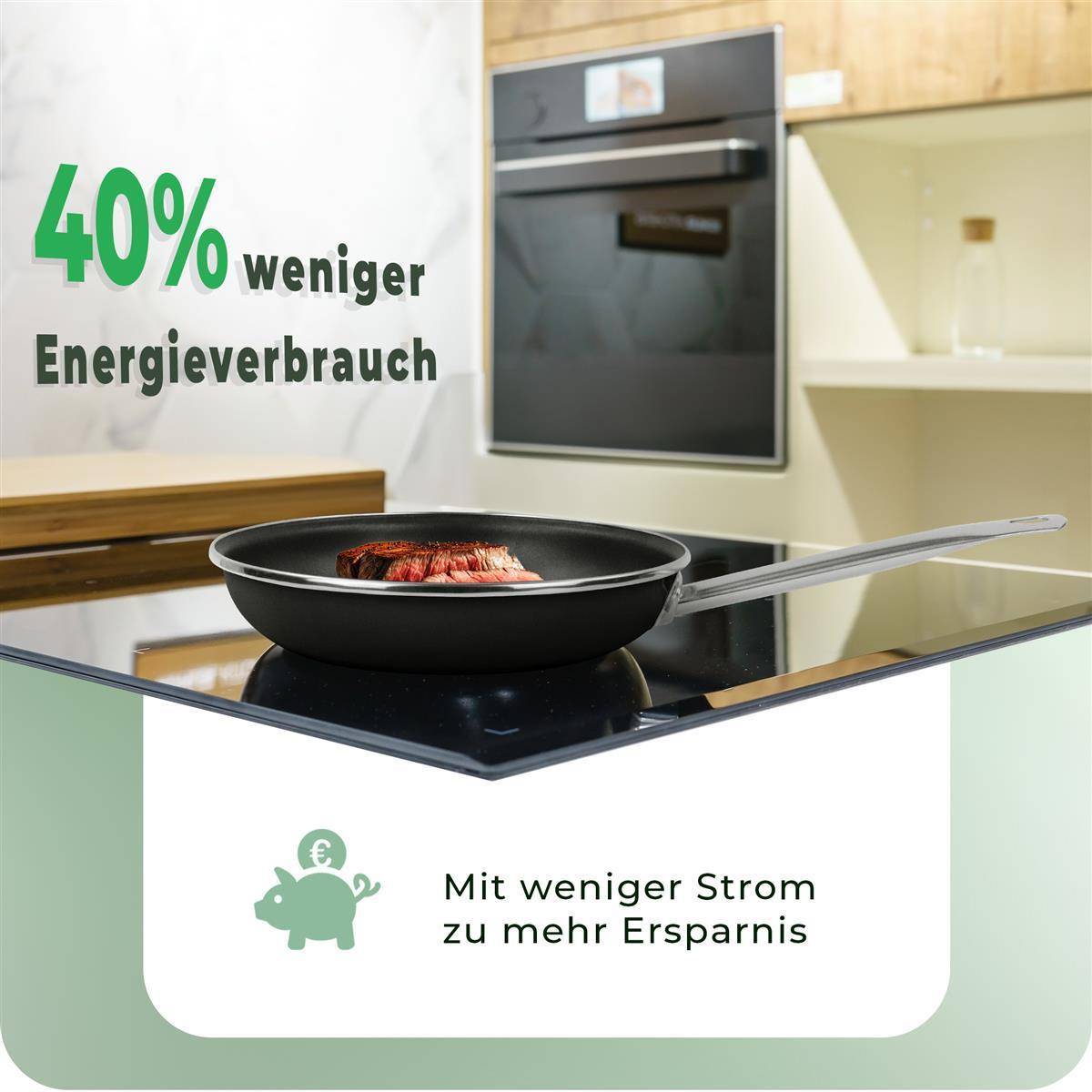 Novaliv Energiesparpfanne 28 cm Einsparung bis zu 40% - Emaillierter Stahl, Antihaft Beschichtung innen, sehr leicht zu reinigen, Schwarz Pfanne für