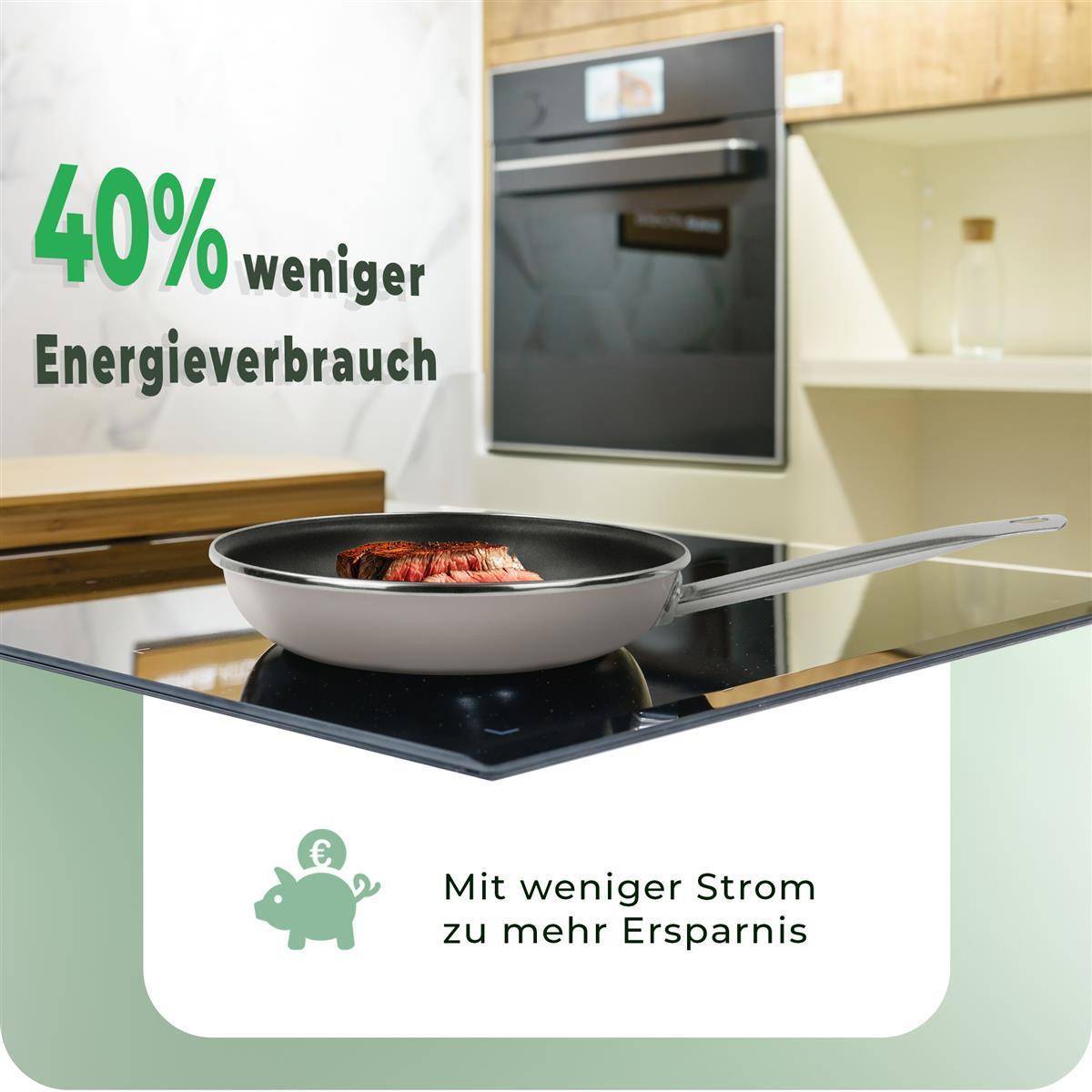Novaliv Energiesparpfanne 24 cm Einsparung bis zu 40% - Emaillierter Stahl, Antihaft Beschichtung innen, sehr leicht zu reinigen, Taupe Pfanne für