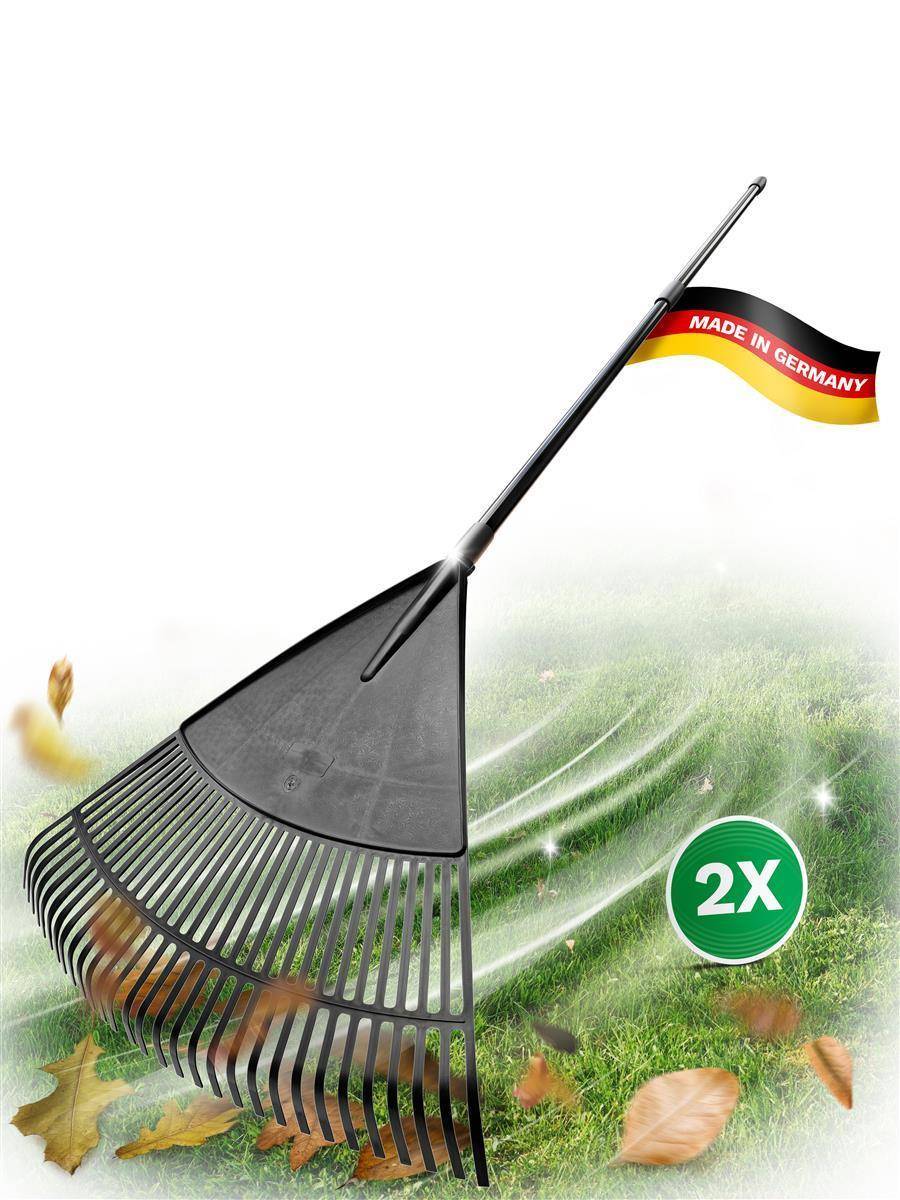 Novatool 2x Laubbesen mit Teleskop-Stiel bis 152cm, Laubfeger mit 30 Kunststoff-Zinken, Rechen Arbeitsbreite 75cm, Laubrechen, Gartenbesen