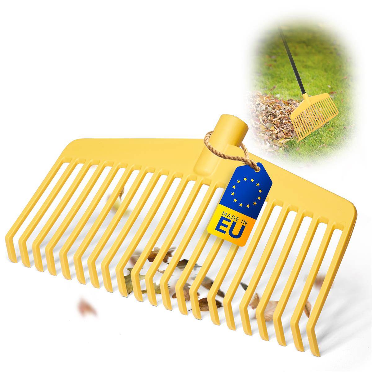 Novatool Laubbesenkopf, 2 in 1 Kombigerät, Laubbesen und Laubgabel mit 20 Kunststoff-Zinken, Arbeitsbreite 45cm, Laubrechen, Gartenbesen