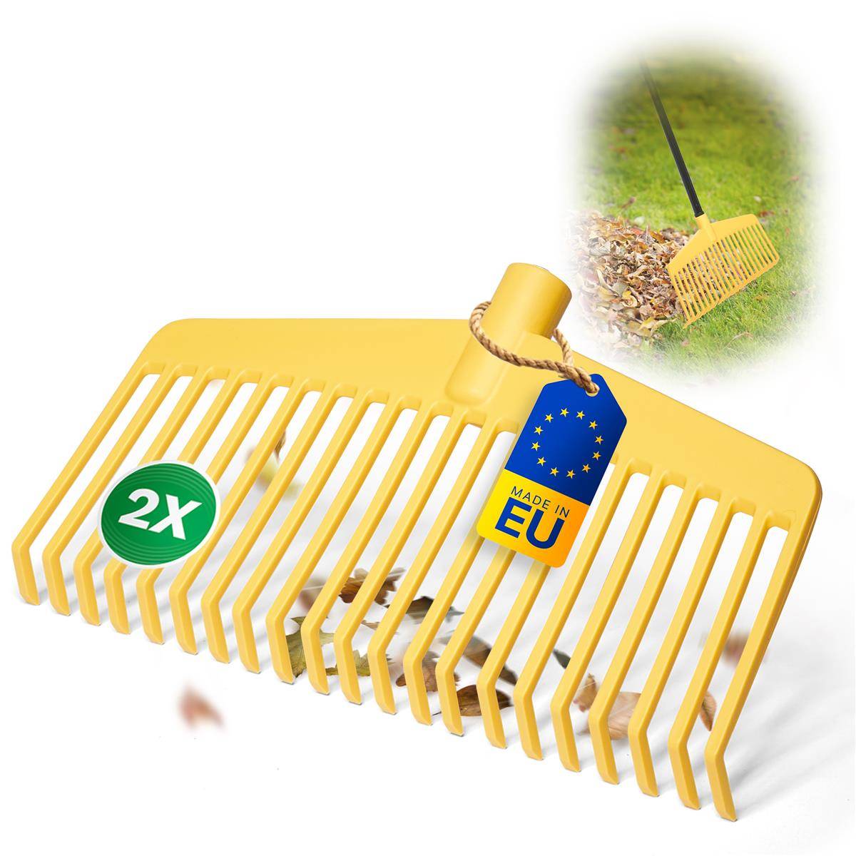 Novatool 2x Laubbesenkopf Set, 2in1 Kombigerät, Laubbesen & Laubgabel mit 20 Kunststoff-Zinken, Arbeitsbreite 45cm, Laubrechen, Gartenbesen