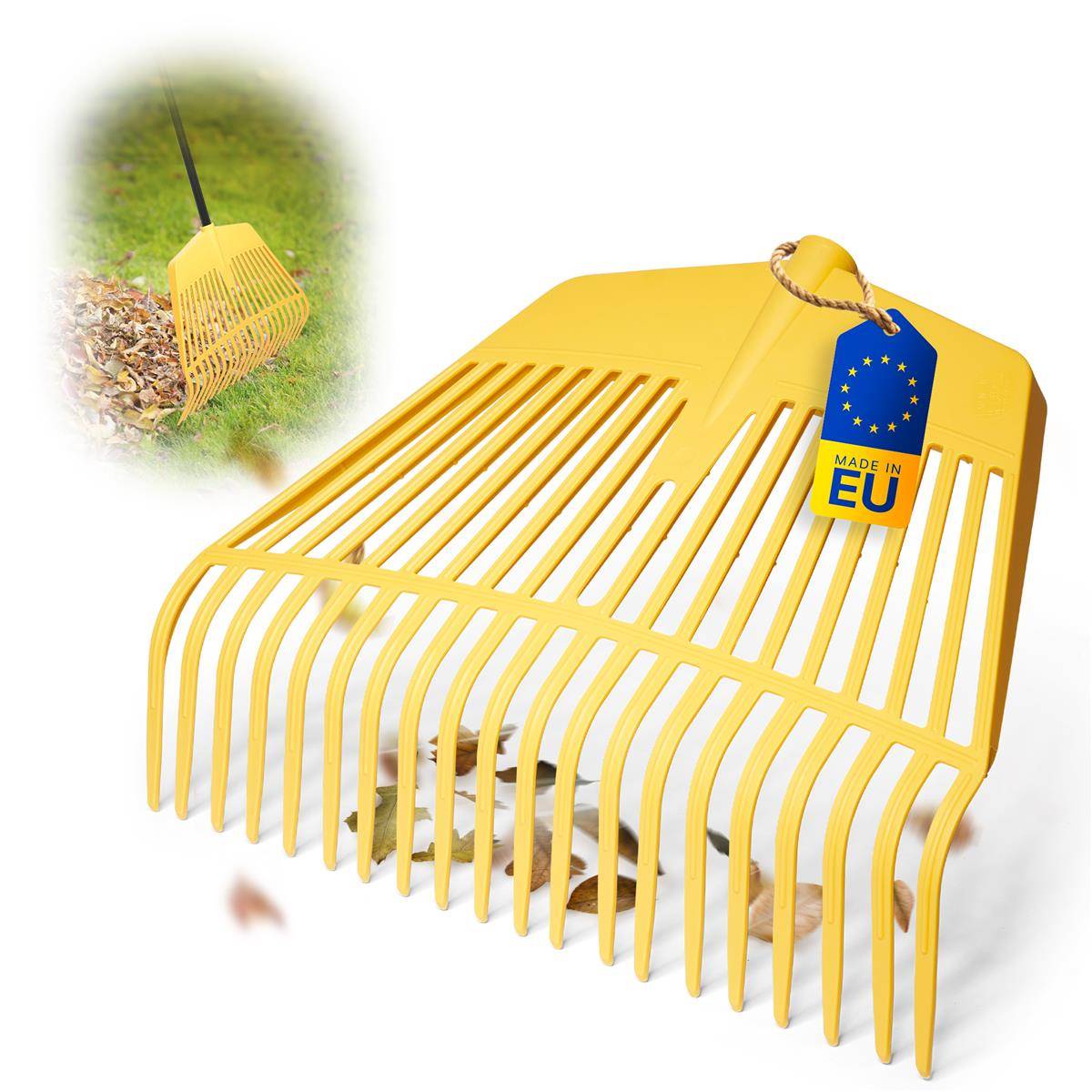 Novatool Laubbesenkopf, 2 in 1 Kombigerät, Laubbesen und Laubgabel mit 26 Kunststoff-Zinken, Arbeitsbreite 60cm, Laubrechen, Gartenbesen