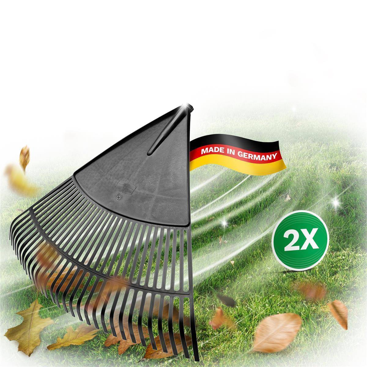 Novatool 2x Laubbesenkopf, Laubbesen mit 30 Kunststoff-Zinken, Rechen Arbeitsbreite 75cm, Laubrechen, Gartenbesen, Rasenrechen, Harke, Gartenharke