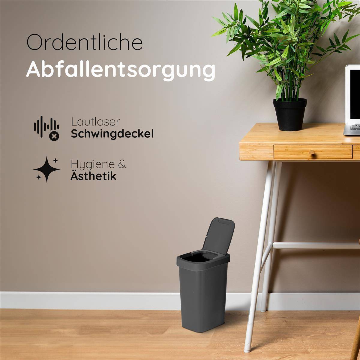 Novaliv 3er-Set Mülleimer 10L mit 2in1 Deckel, Klappdeckel & Schwingdeckel, Anti-Geruch Abfalleimer für Bad Badezimmer Küche Haushalt Büro, Müll