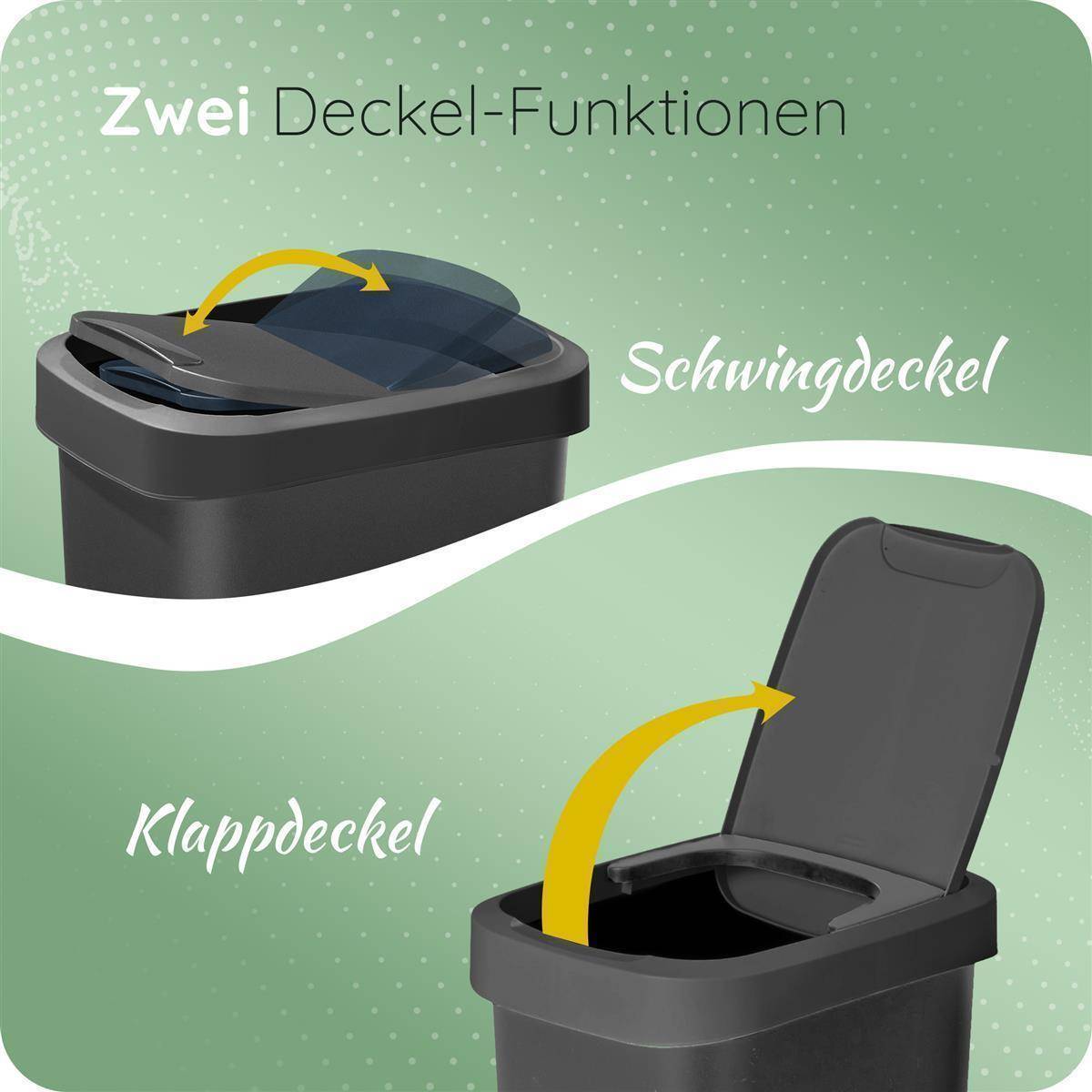 Novaliv Abfalleimer-Set 10L + 50L, Mülleimer mit 2in1 Deckel, Klappdeckel & Schwingdeckel, Anti-Geruch Mülleimer für Küche Haushalt Büro, Müll E