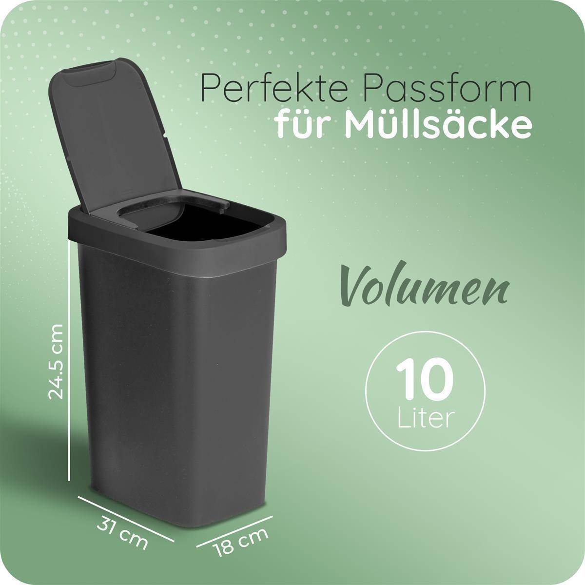 Novaliv 3er-Set Mülleimer 10L mit 2in1 Deckel, Klappdeckel & Schwingdeckel, Anti-Geruch Abfalleimer für Bad Badezimmer Küche Haushalt Büro, Müll