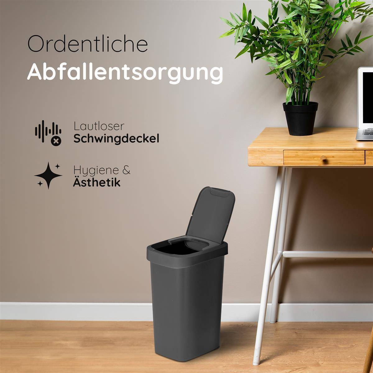 Novaliv Mülleimer 25L mit 2in1 Deckel, Klappdeckel & Schwingdeckel, Anti-Geruch Abfalleimer für Küche Haushalt Büro, Müll Eimer Abfall Trash Kuns